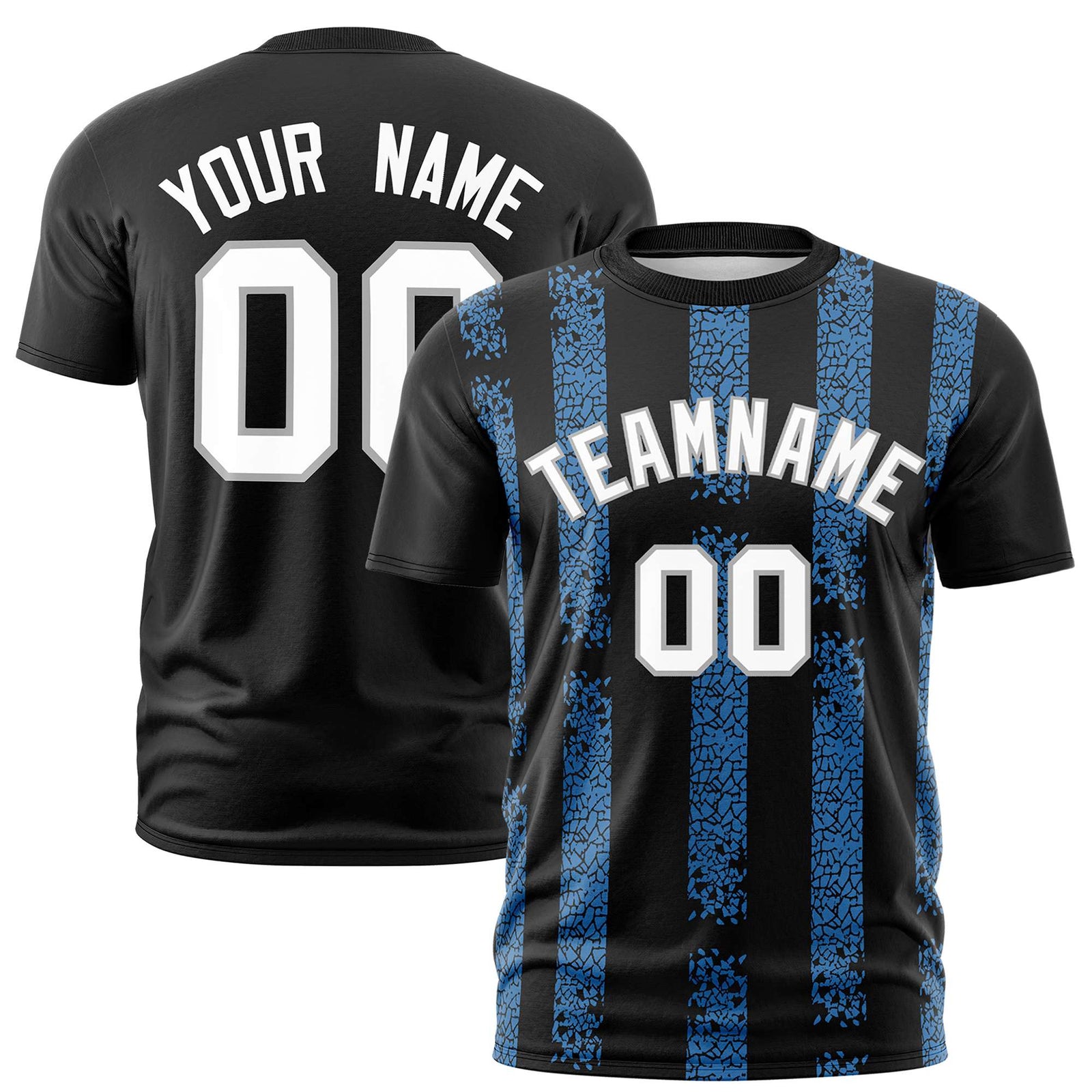 Custom Black Powder Blue Personalized Chunky Striped Pattern Performance T-Shirt
