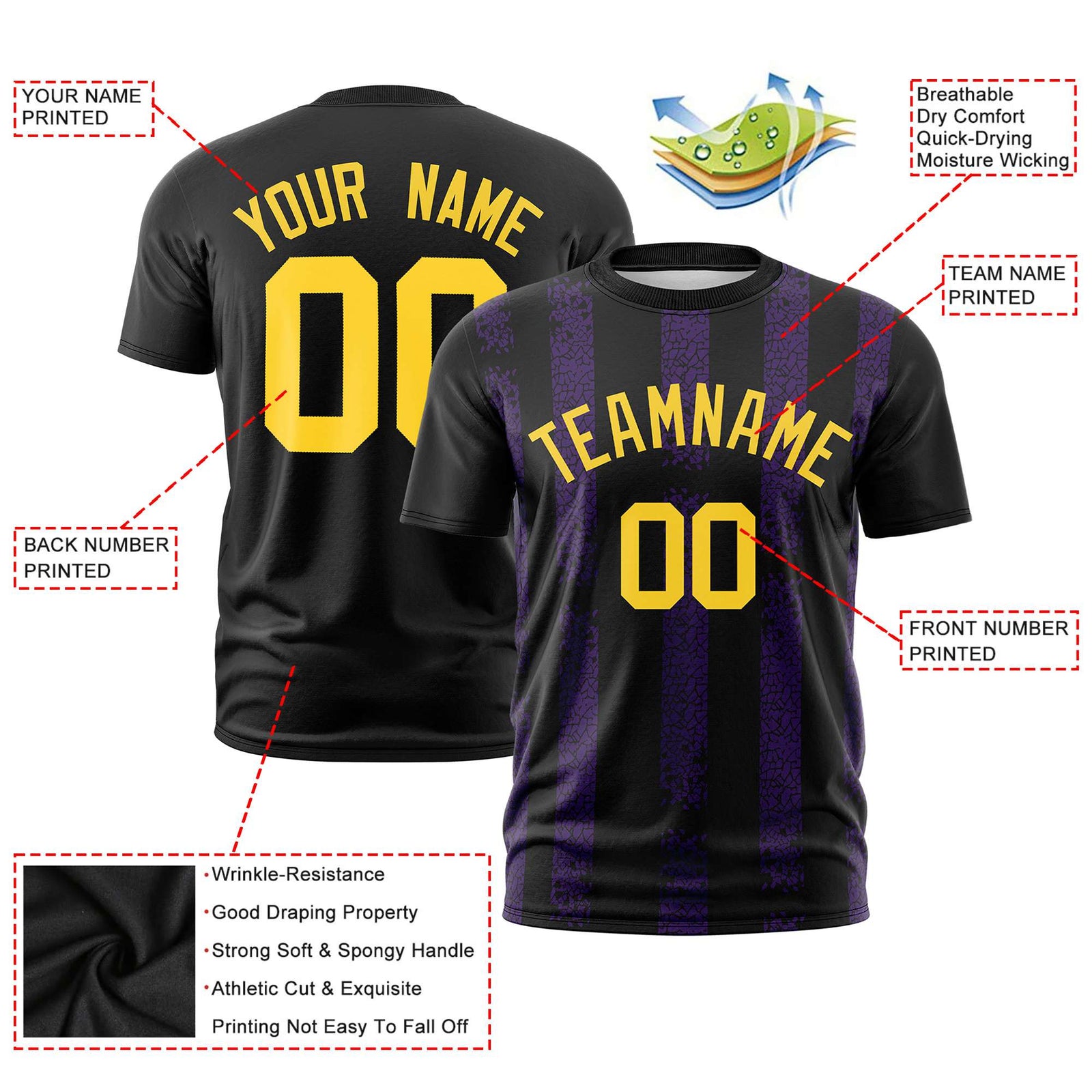 Custom Black Purple Personalized Chunky Striped Pattern Performance T-Shirt