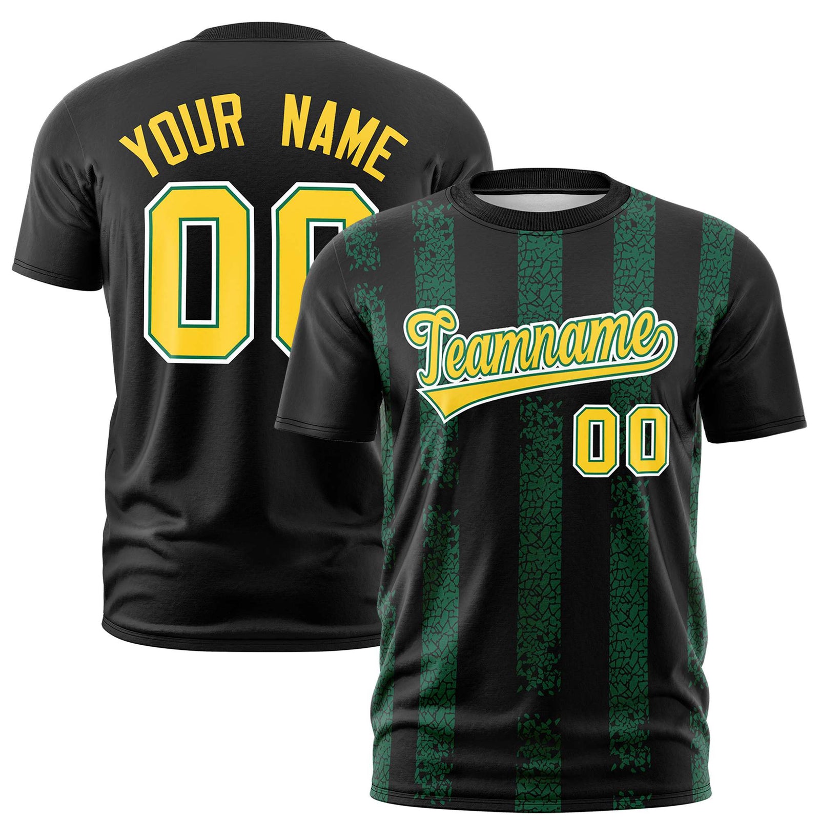Custom Black-Kelly Green Personalized Chunky Striped Pattern Performance T-Shirt