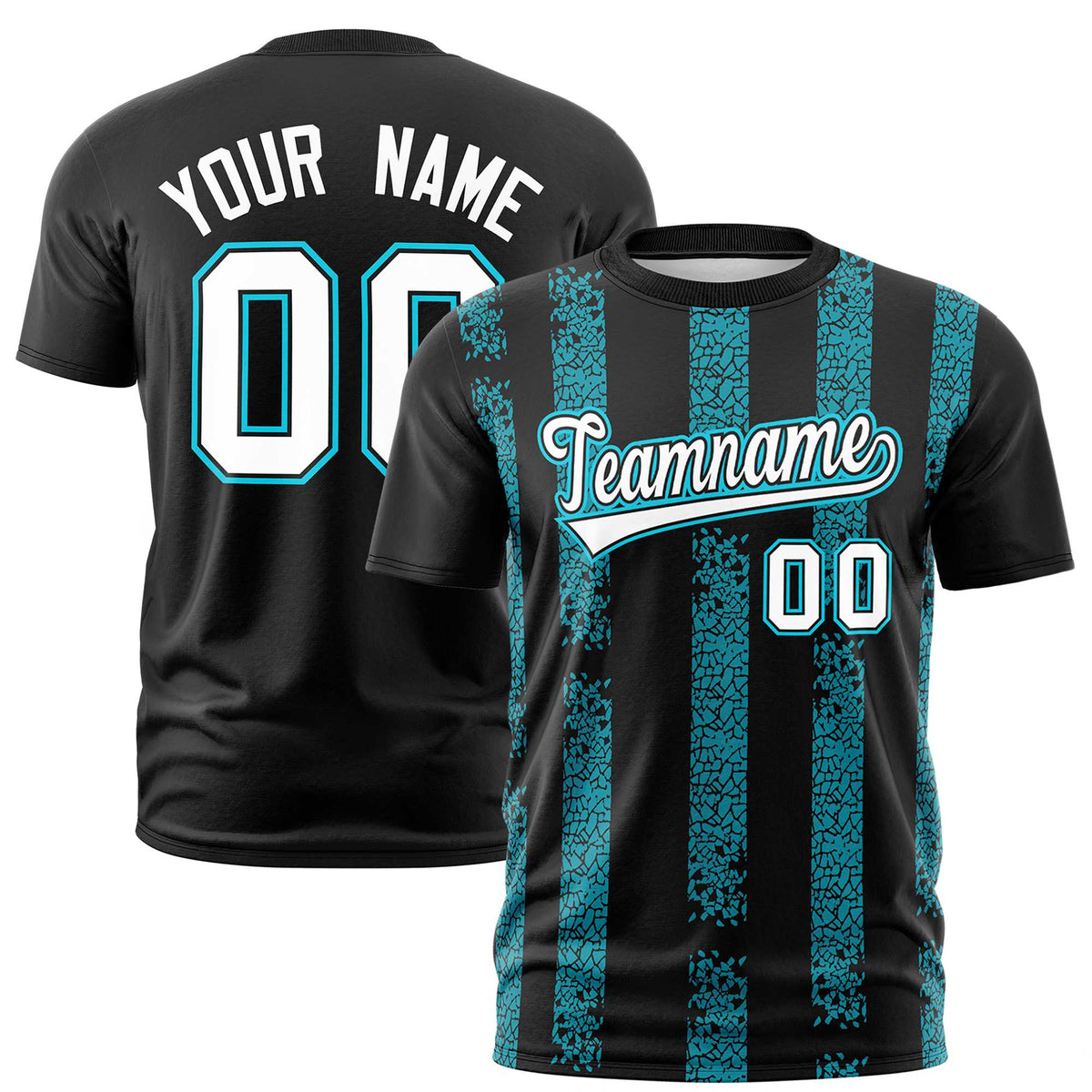 Custom Black-Sky Blue Personalized Chunky Striped Pattern Performance T-Shirt
