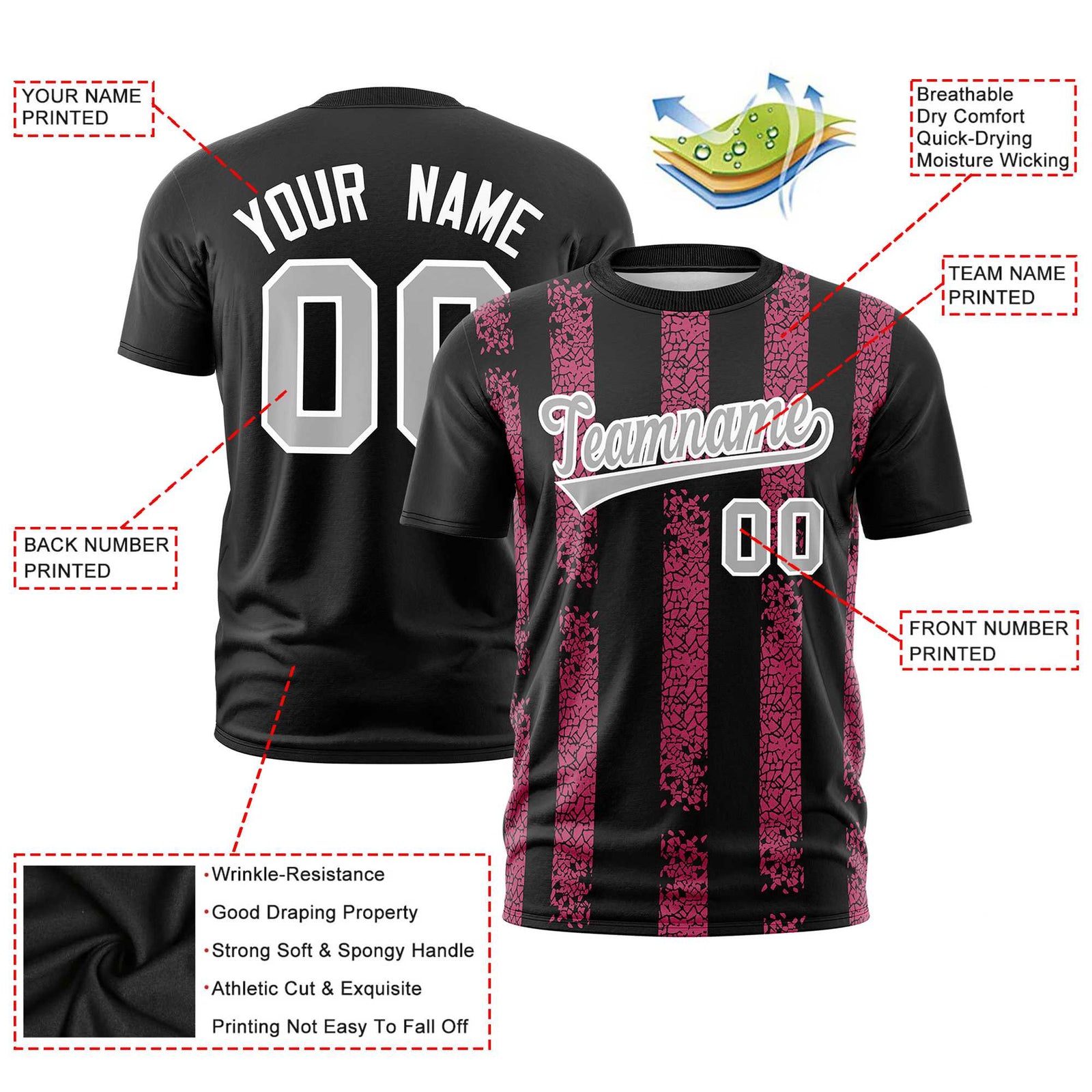 Custom Black Pink Personalized Chunky Striped Pattern Performance T-Shirt