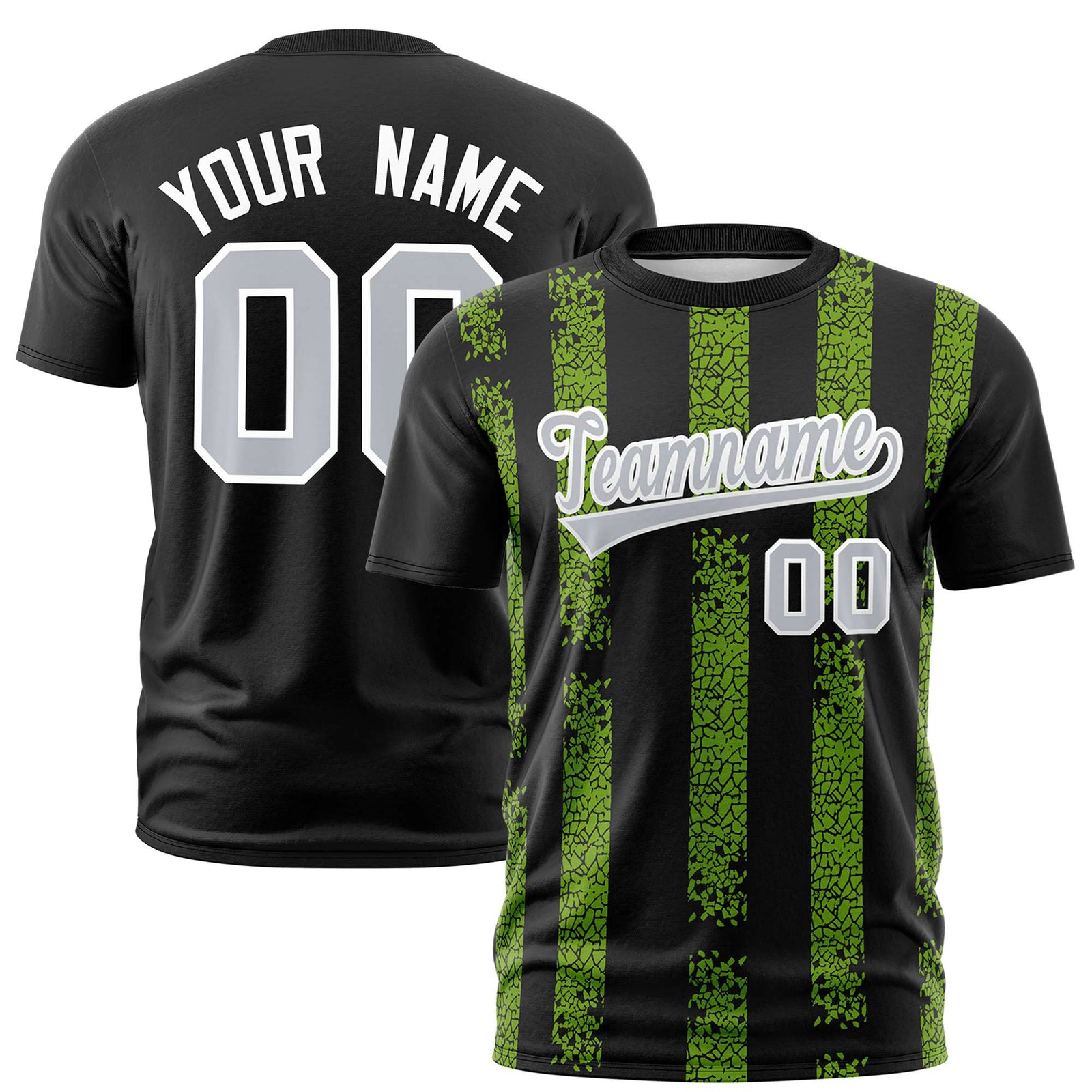 Custom Black-Neon Green Personalized Chunky Striped Pattern Performance T-Shirt