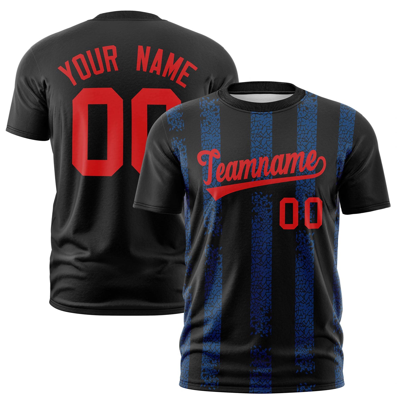 Custom Black-Royal Blue Personalized Chunky Striped Pattern Performance T-Shirt