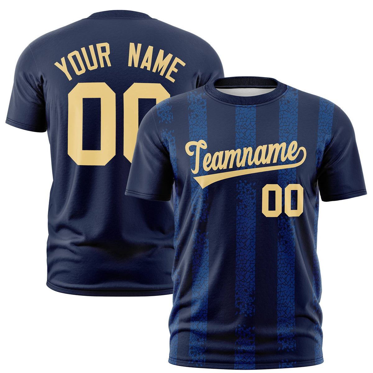 Custom Navy-Royal Blue Personalized Chunky Striped Pattern Performance T-Shirt