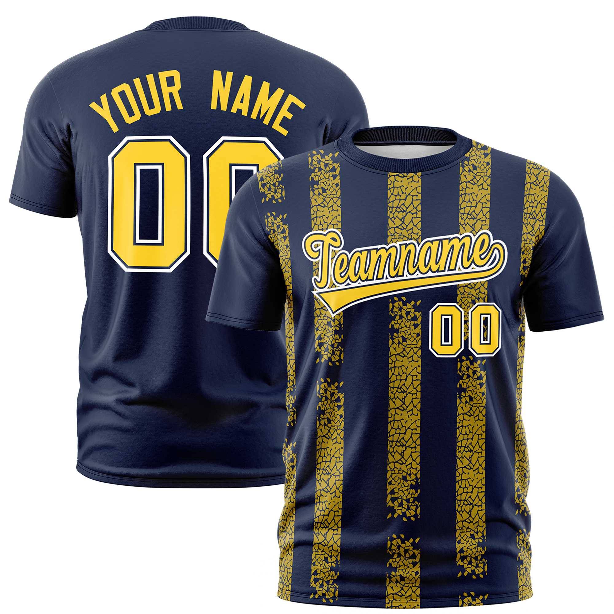 Custom Navy Gold01 Personalized Chunky Striped Pattern Performance T-Shirt