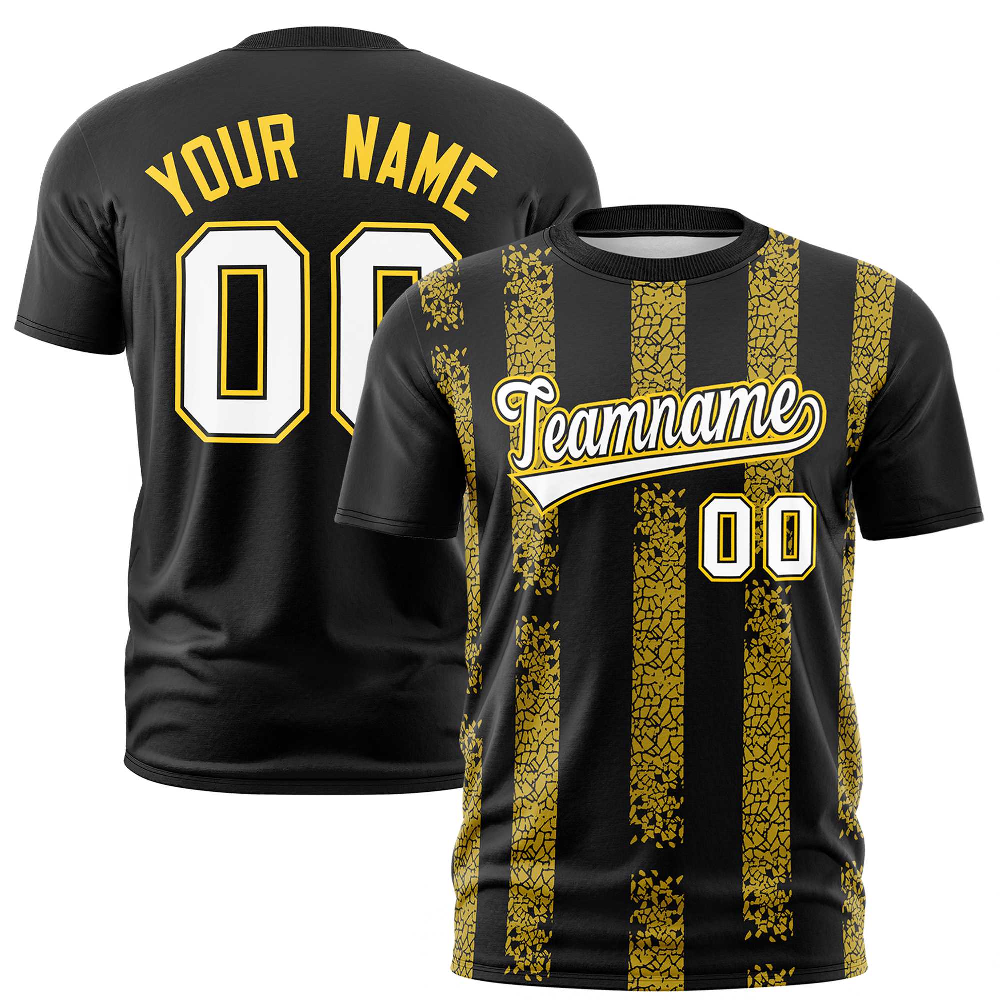 Custom Black Gold01 Personalized Chunky Striped Pattern Performance T-Shirt