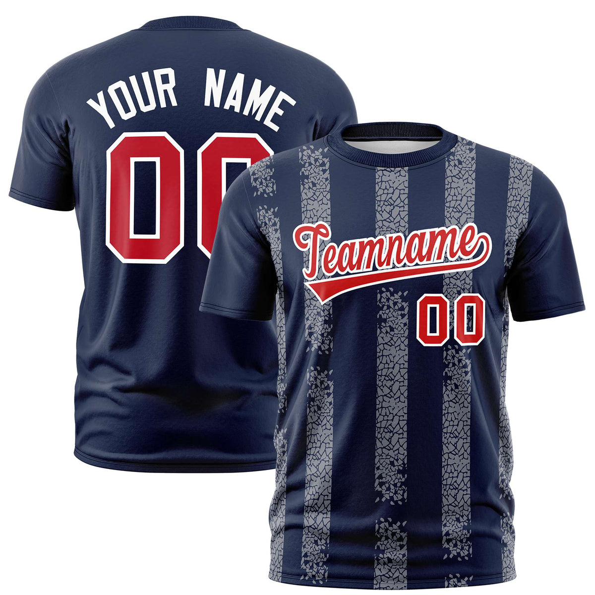 Custom Navy Gray Personalized Chunky Striped Pattern Performance T-Shirt