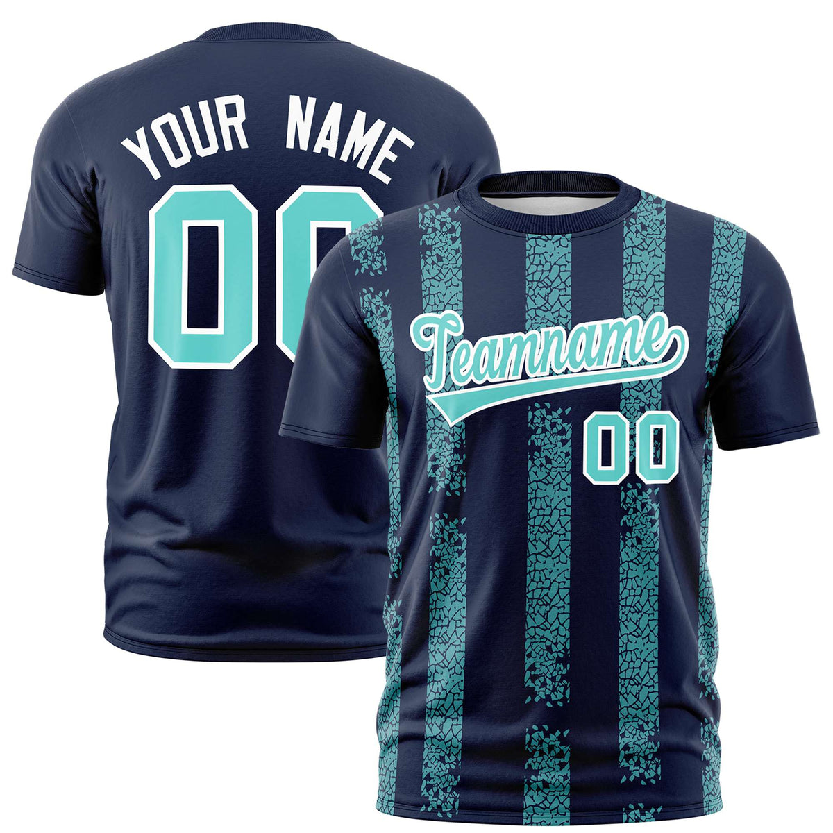 Custom Navy-Sky Blue Personalized Chunky Striped Pattern Performance T-Shirt