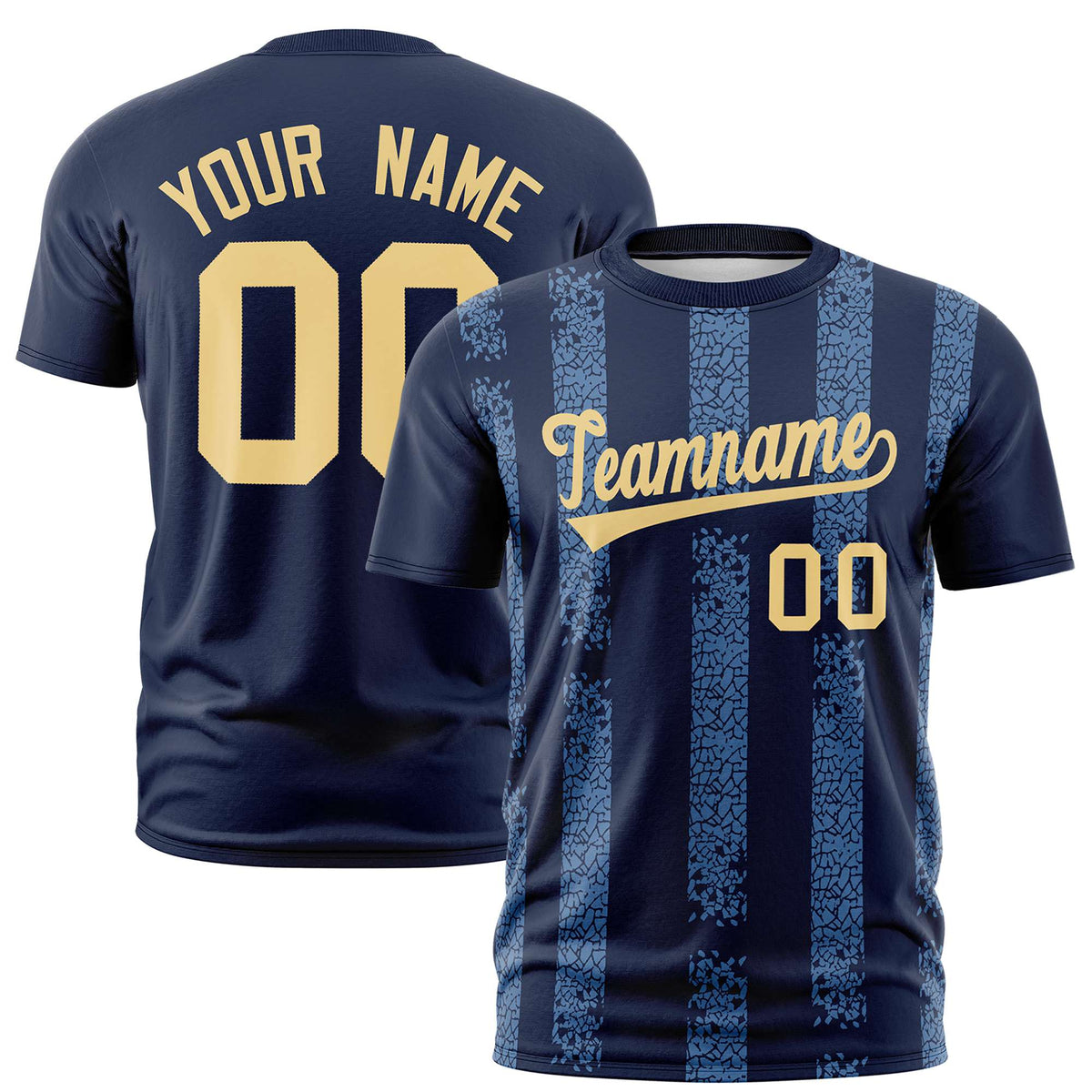 Custom Navy-Light Blue Personalized Chunky Striped Pattern Performance T-Shirt