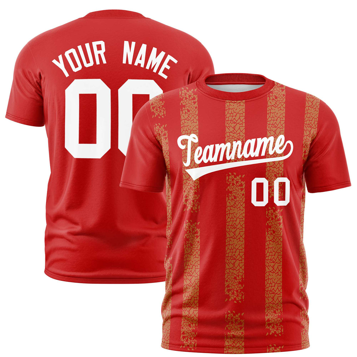 Custom Red-Old Gold Personalized Chunky Striped Pattern Performance T-Shirt