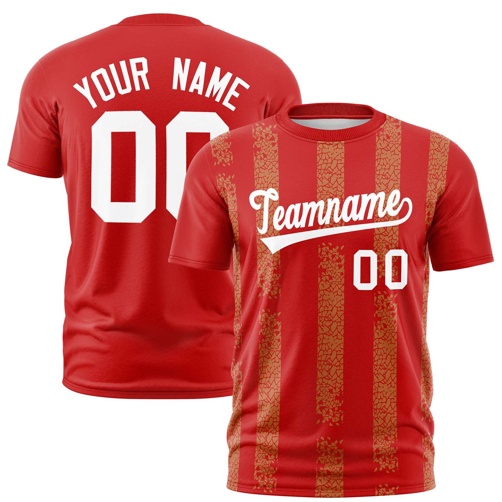 Custom Red-Old Gold Personalized Chunky Striped Pattern Performance T-Shirt