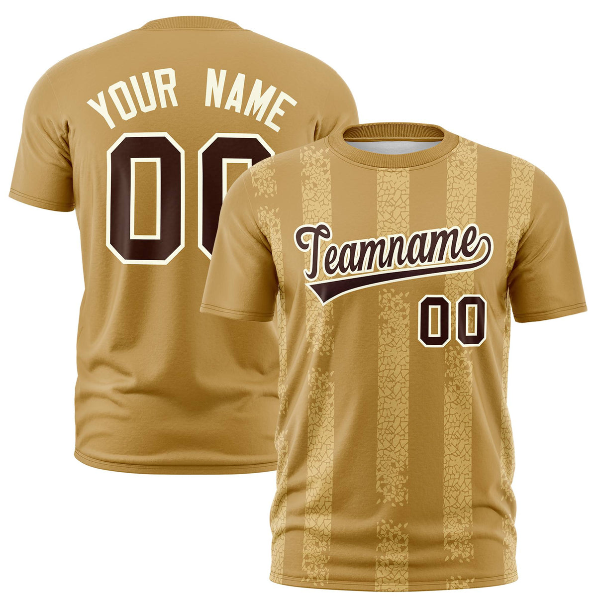 Custom Old Gold-Khaki Personalized Chunky Striped Pattern Performance T-Shirt