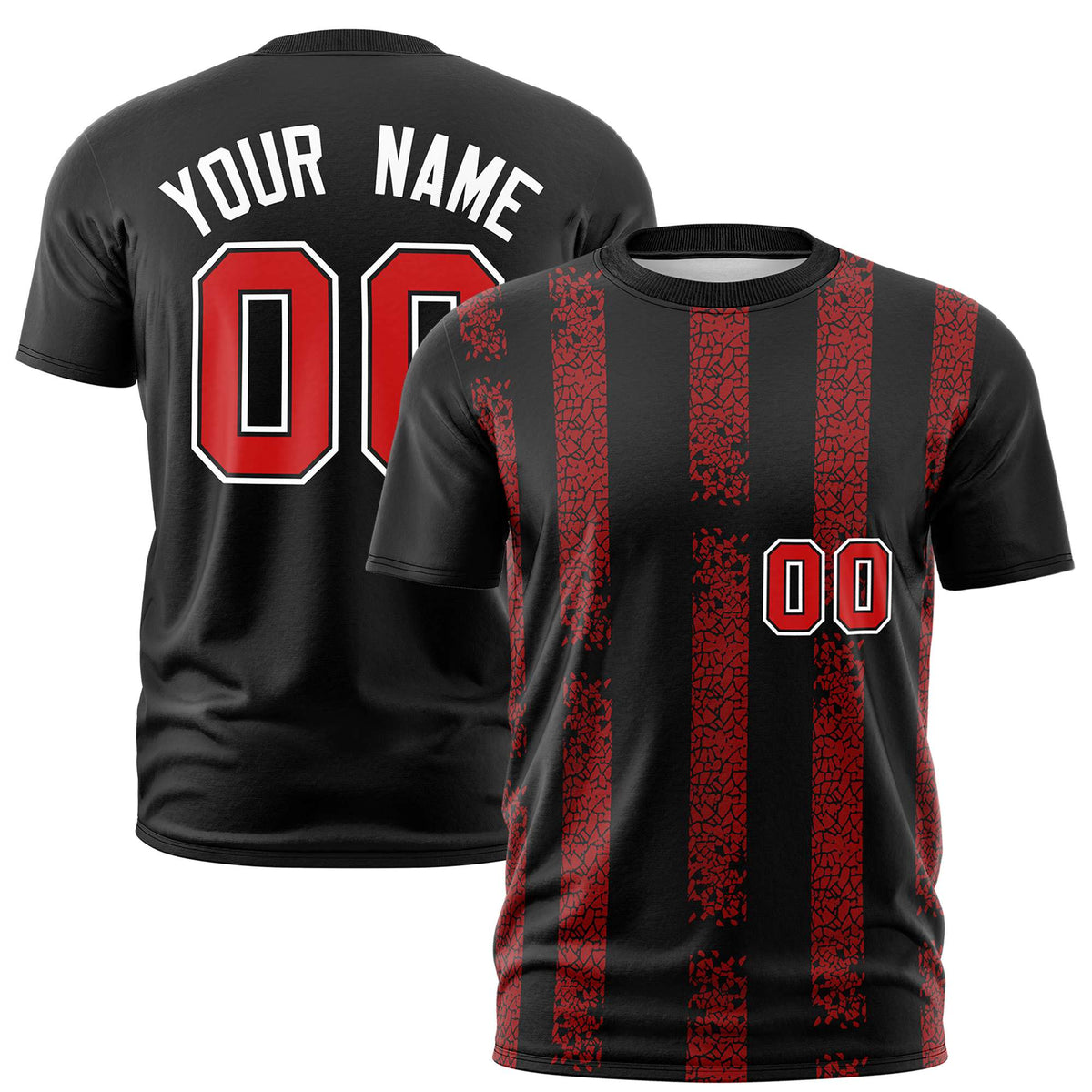 Custom Black Red Personalized Chunky Striped Pattern Performance T-Shirt
