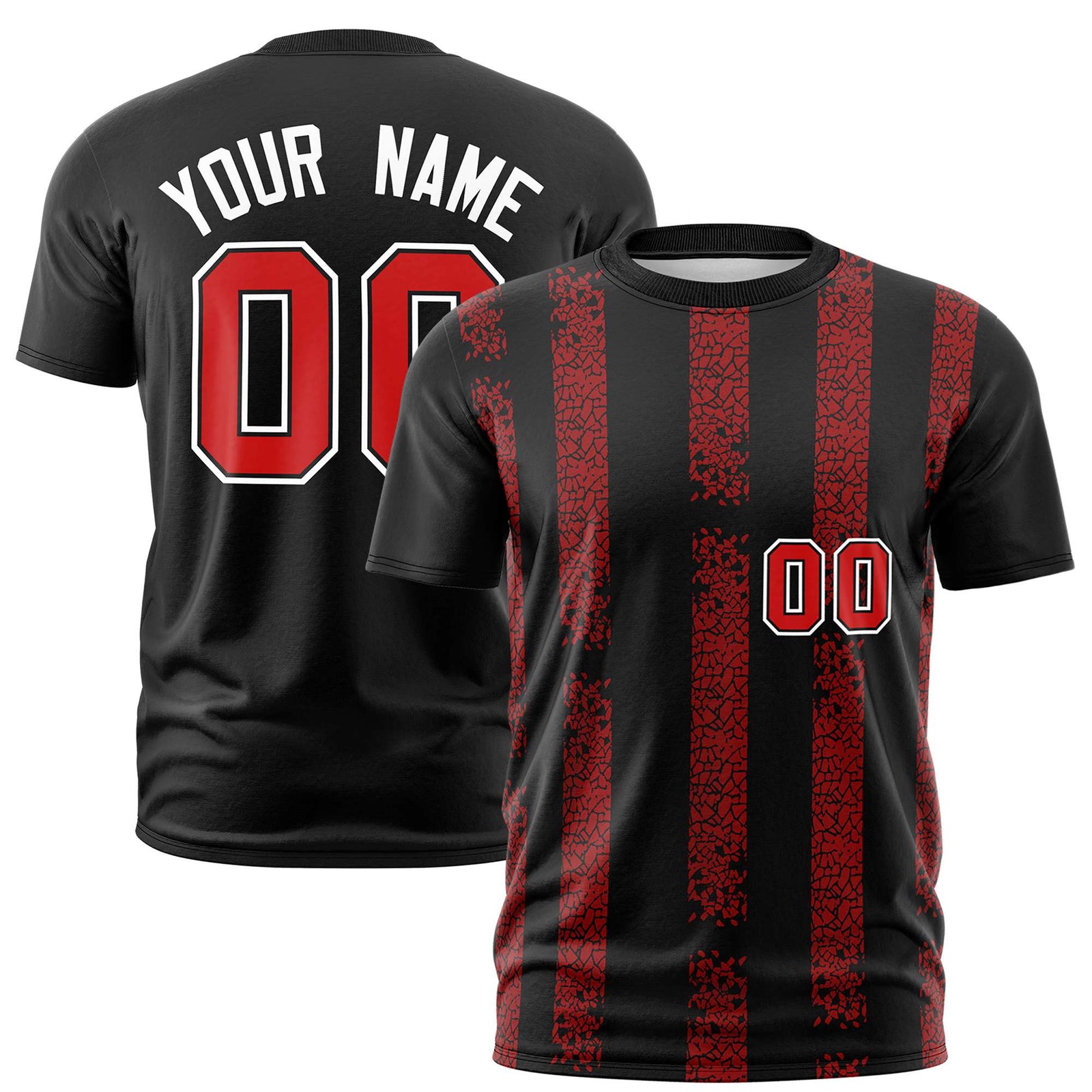 Custom Black Red Personalized Chunky Striped Pattern Performance T-Shirt