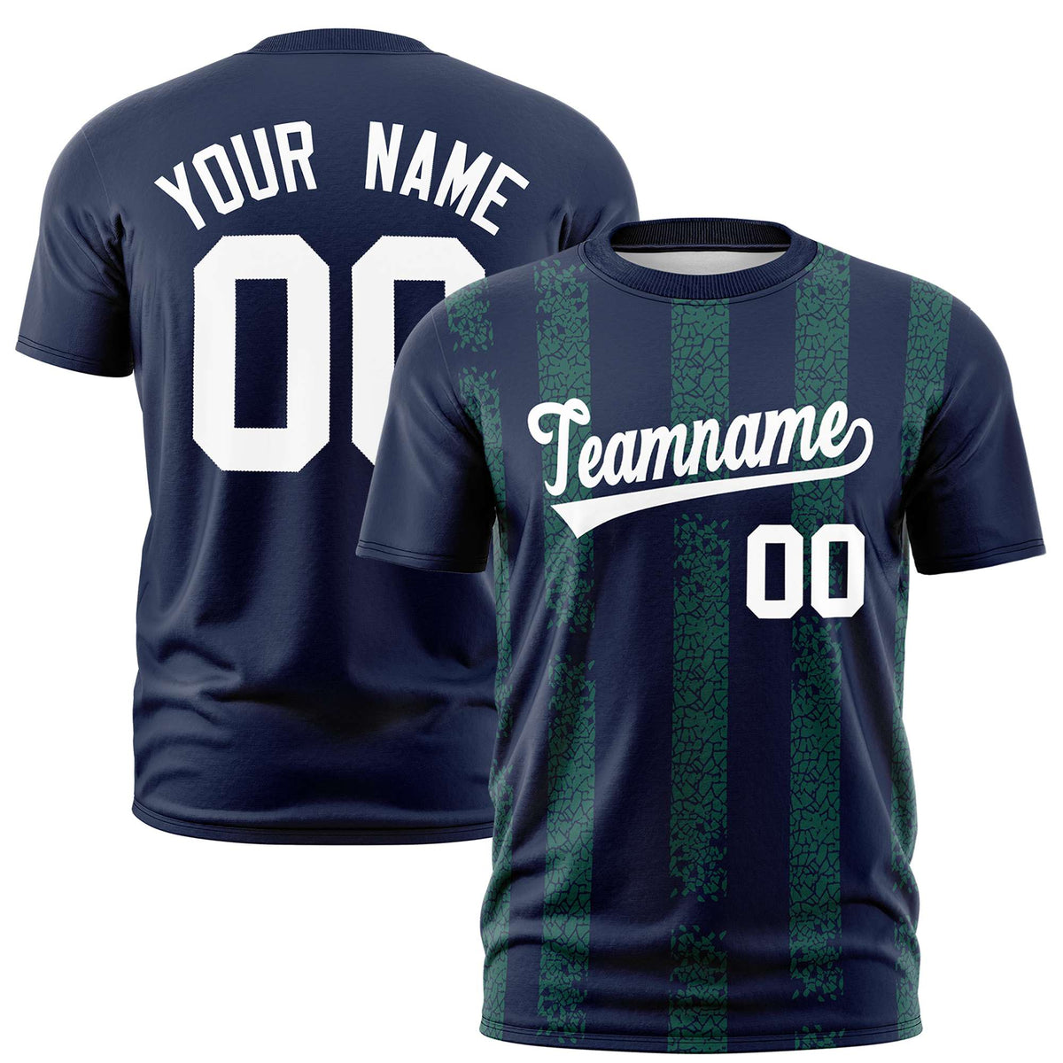 Custom Navy Teal Personalized Chunky Striped Pattern Performance T-Shirt