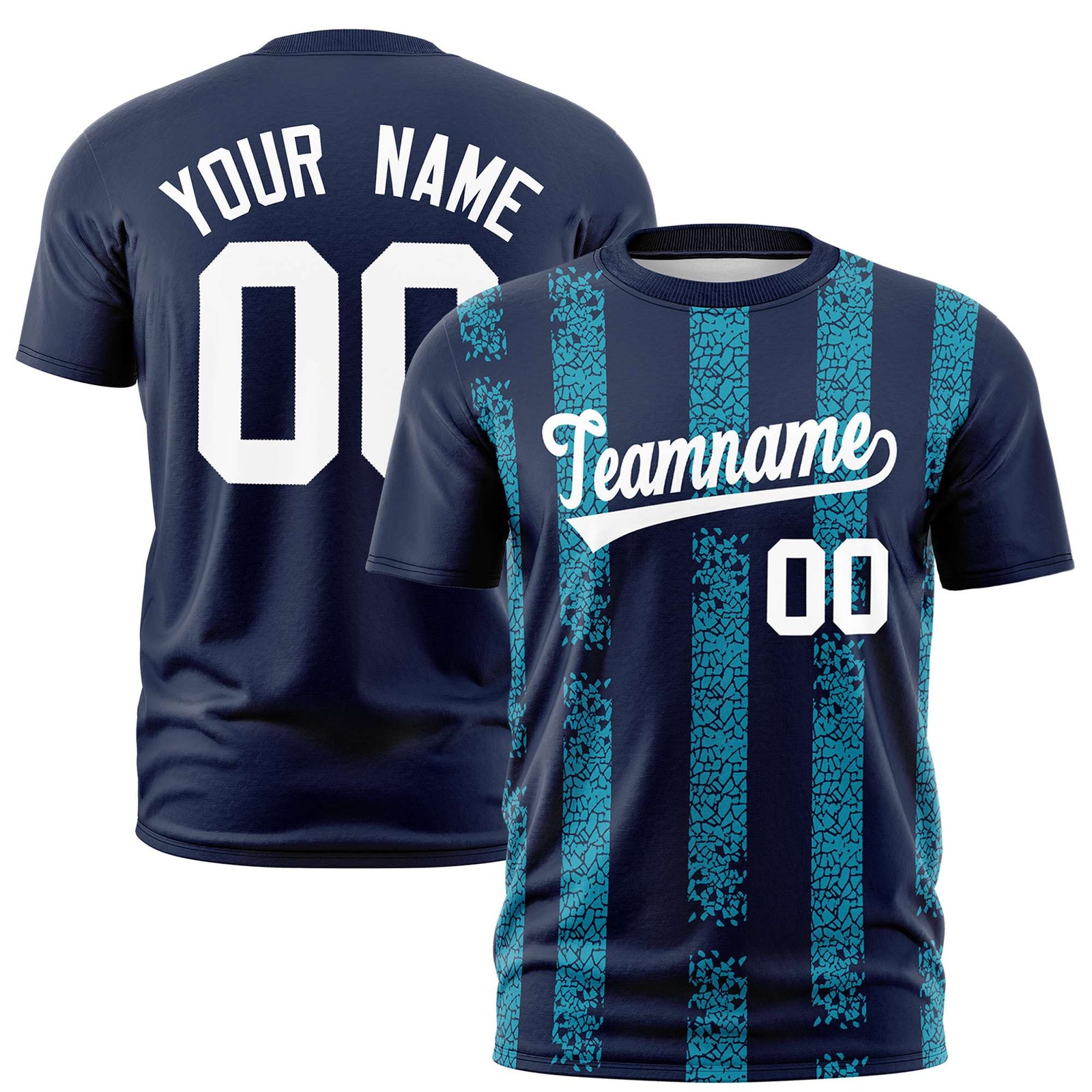 Custom Navy-Sky Blue Personalized Chunky Striped Pattern Performance T-Shirt