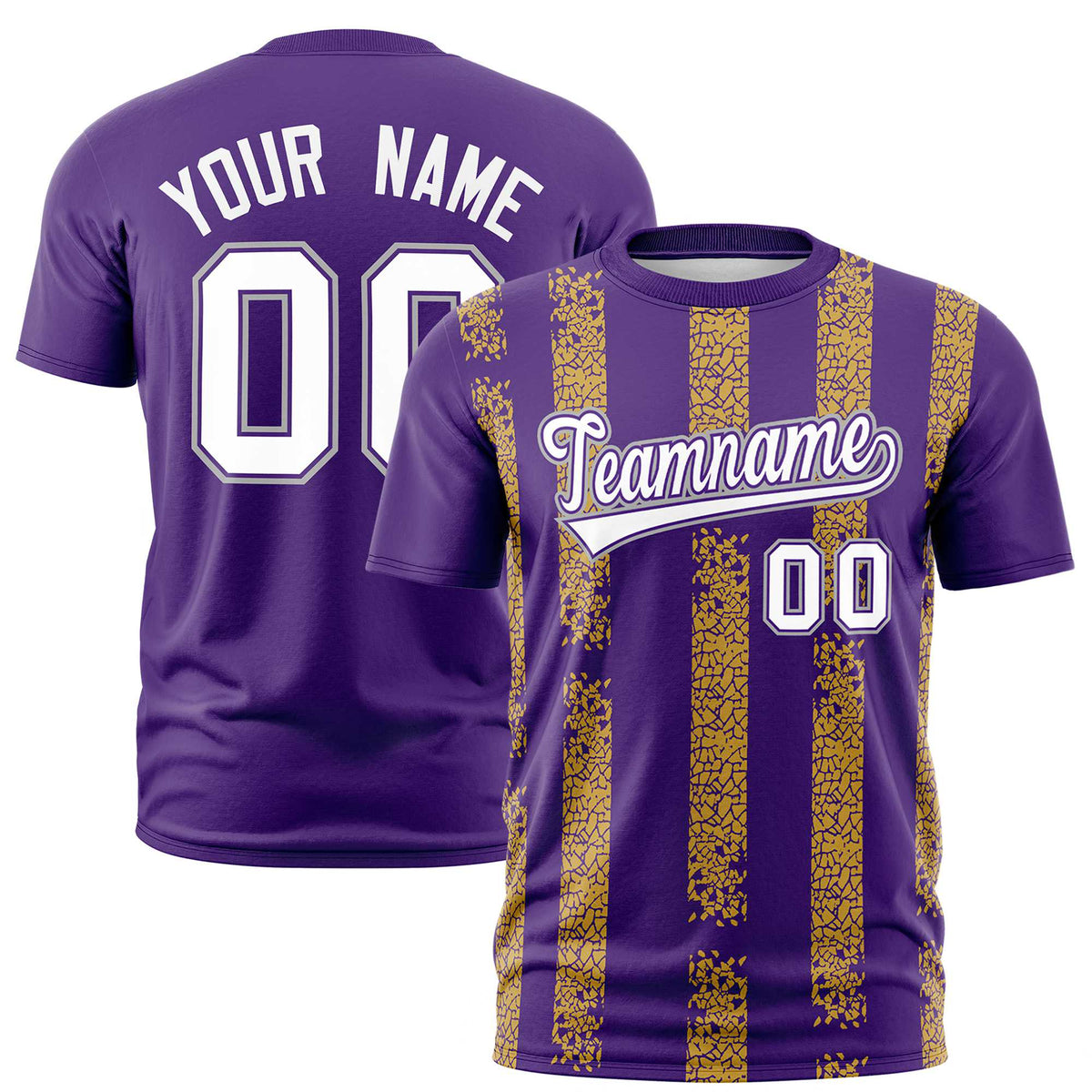 Custom Purple Gold01 Personalized Chunky Striped Pattern Performance T-Shirt
