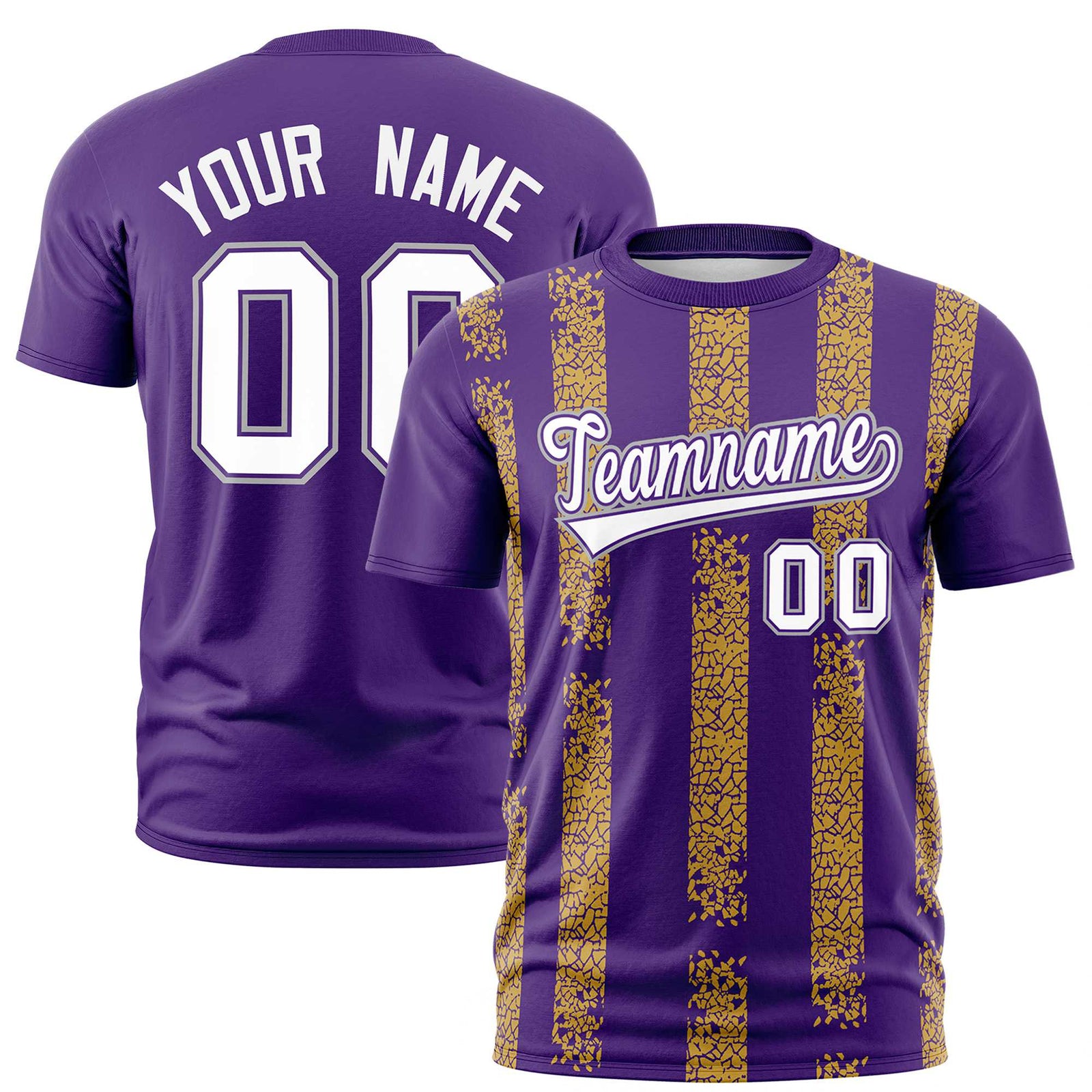 Custom Purple Gold01 Personalized Chunky Striped Pattern Performance T-Shirt