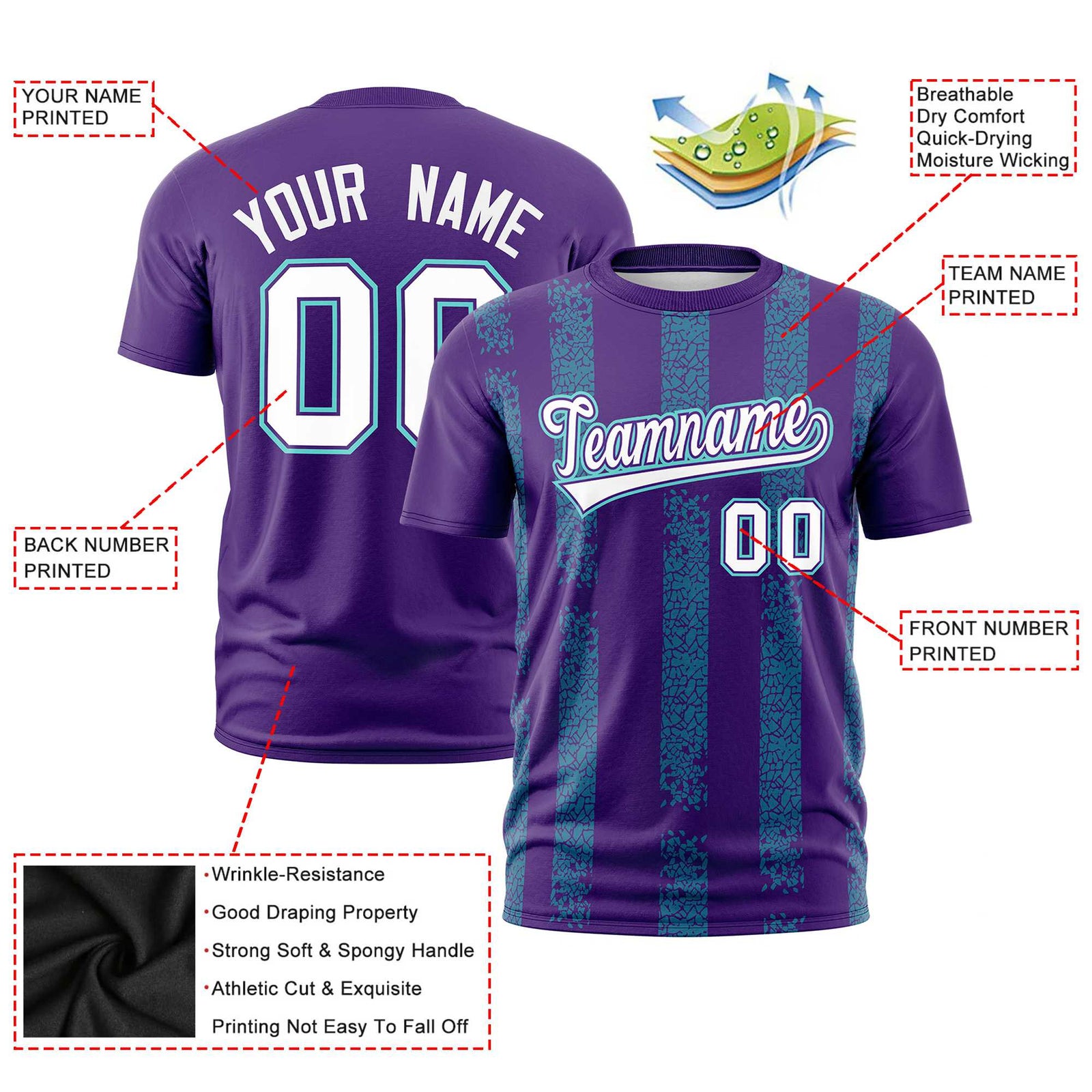 Custom Purple-Sky Blue Personalized Chunky Striped Pattern Performance T-Shirt