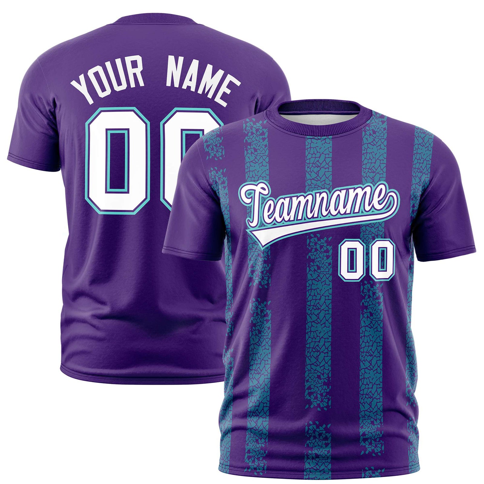 Custom Purple-Sky Blue Personalized Chunky Striped Pattern Performance T-Shirt