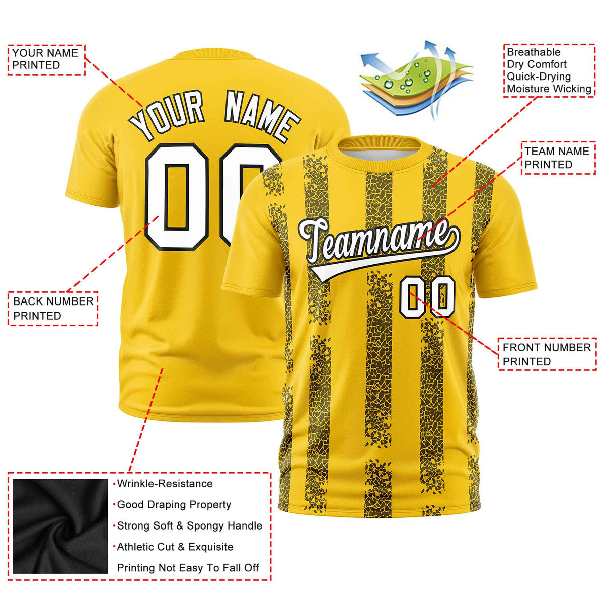 Custom Gold01 Black Personalized Chunky Striped Pattern Performance T-Shirt