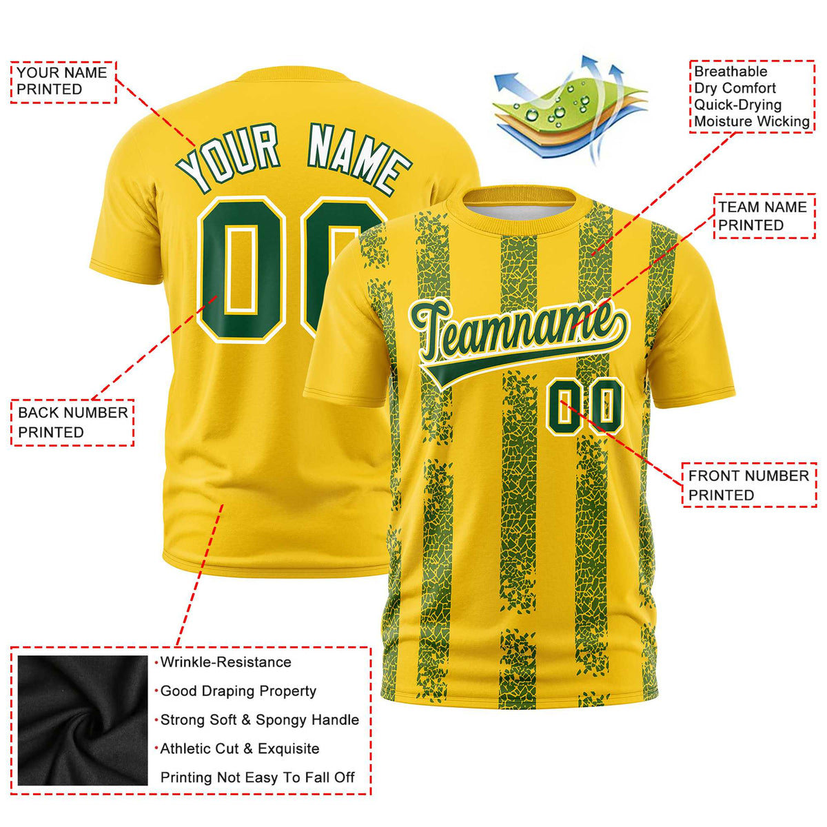 Custom Gold01 Green Personalized Chunky Striped Pattern Performance T-Shirt