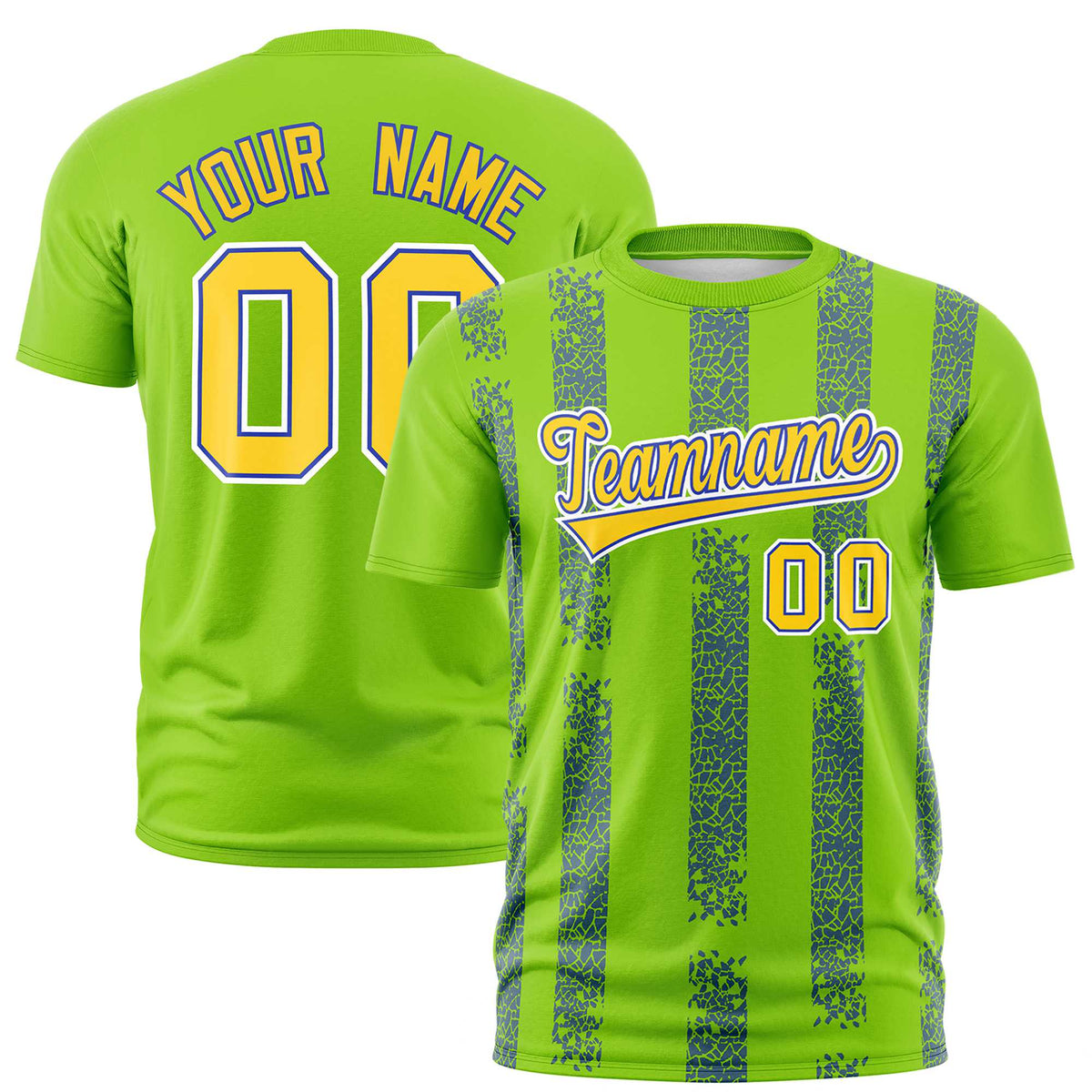 Custom Neon Green Royal Blue Personalized Chunky Striped Pattern Performance T-Shirt