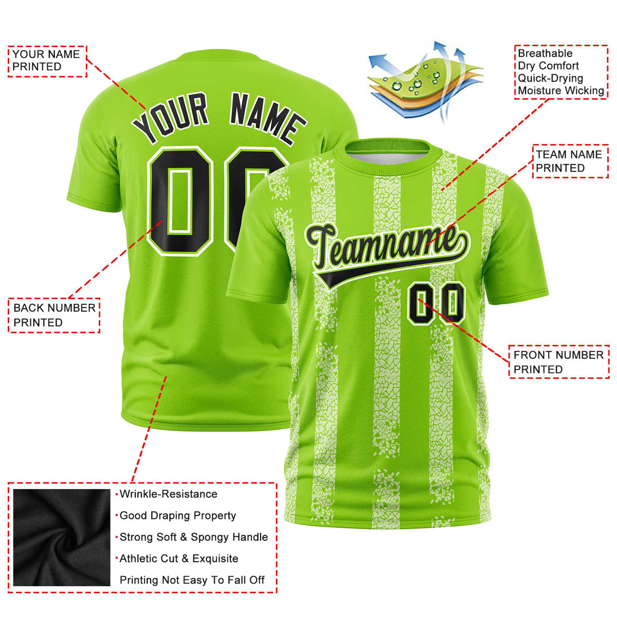 Custom Neon Green White Personalized Chunky Striped Pattern Performance T-Shirt
