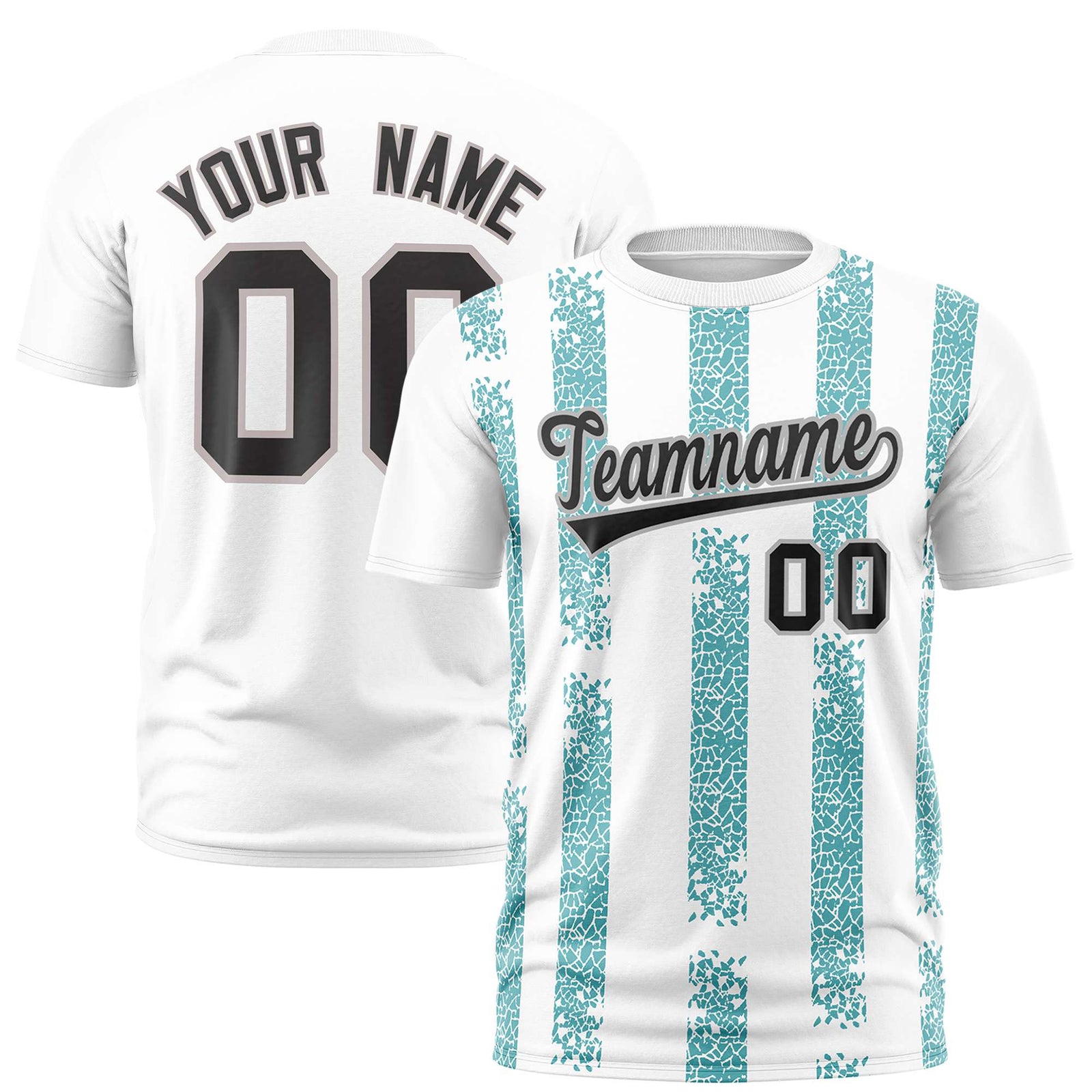 Custom White Aqua Personalized Chunky Striped Pattern Performance T-Shirt