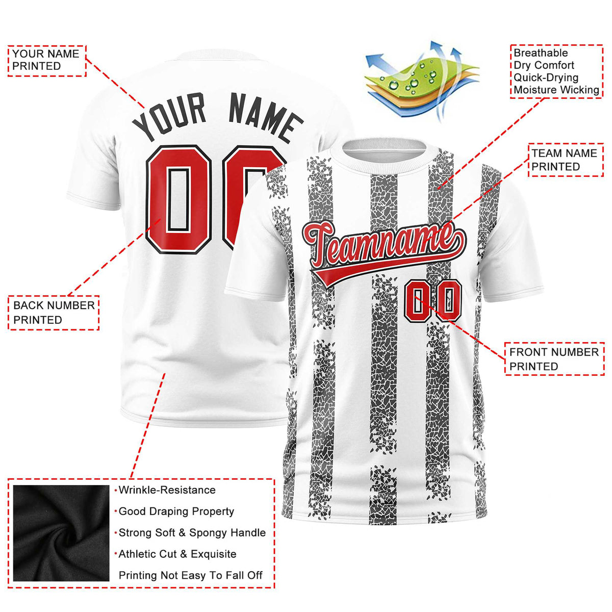 Custom White Black Personalized Chunky Striped Pattern Performance T-Shirt