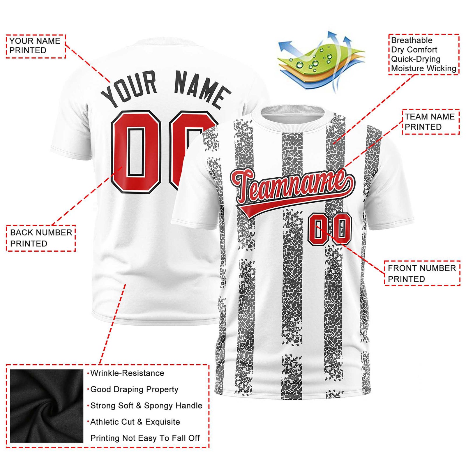 Custom White Black Personalized Chunky Striped Pattern Performance T-Shirt