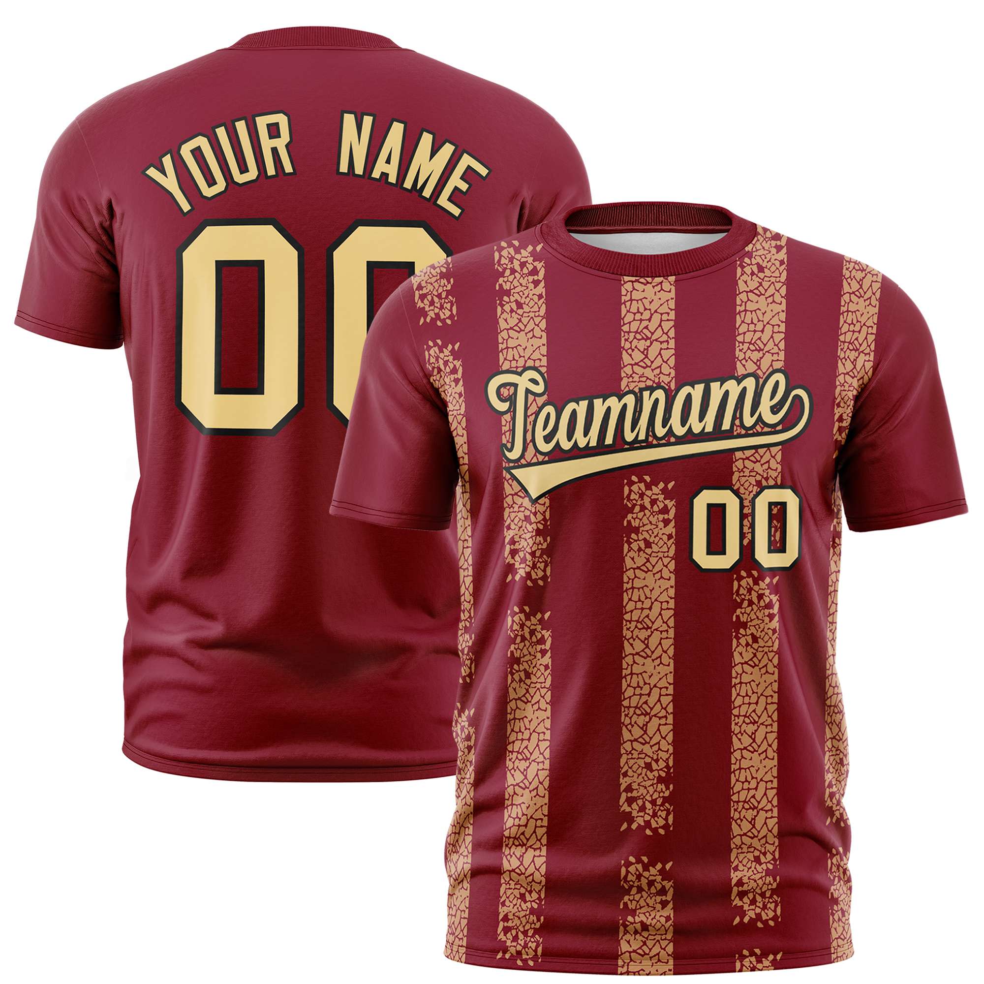 Custom Crimson Old Gold Personalized Chunky Striped Pattern Performance T-Shirt