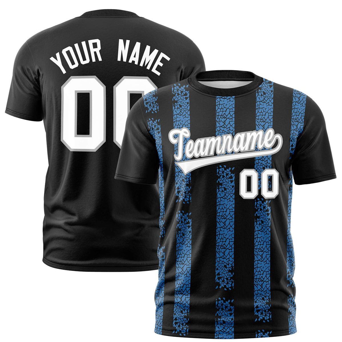 Custom Black Powder Blue Personalized Chunky Striped Pattern Performance T-Shirt