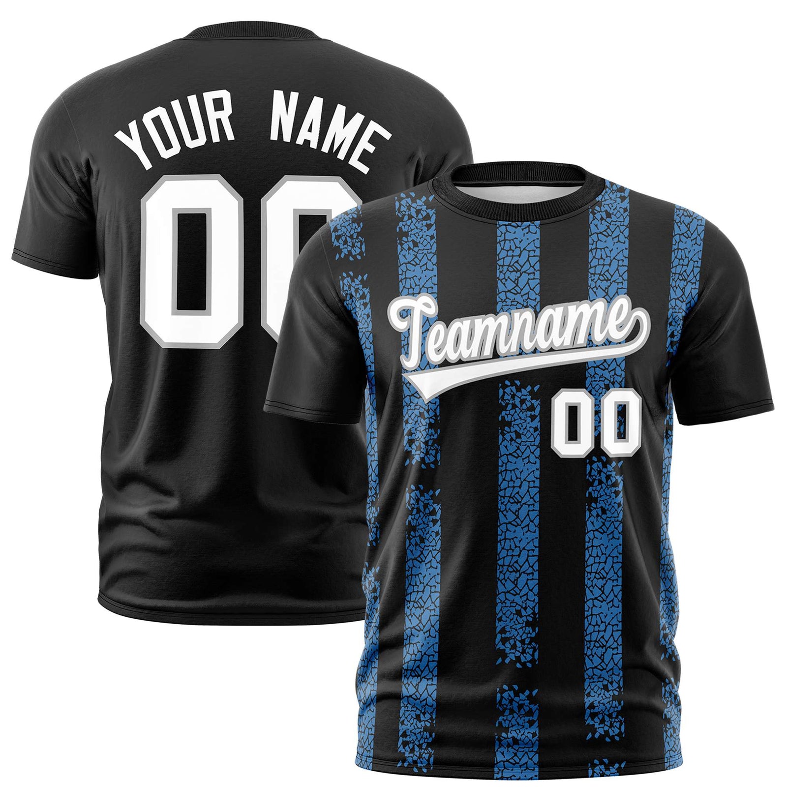 Custom Black Powder Blue Personalized Chunky Striped Pattern Performance T-Shirt