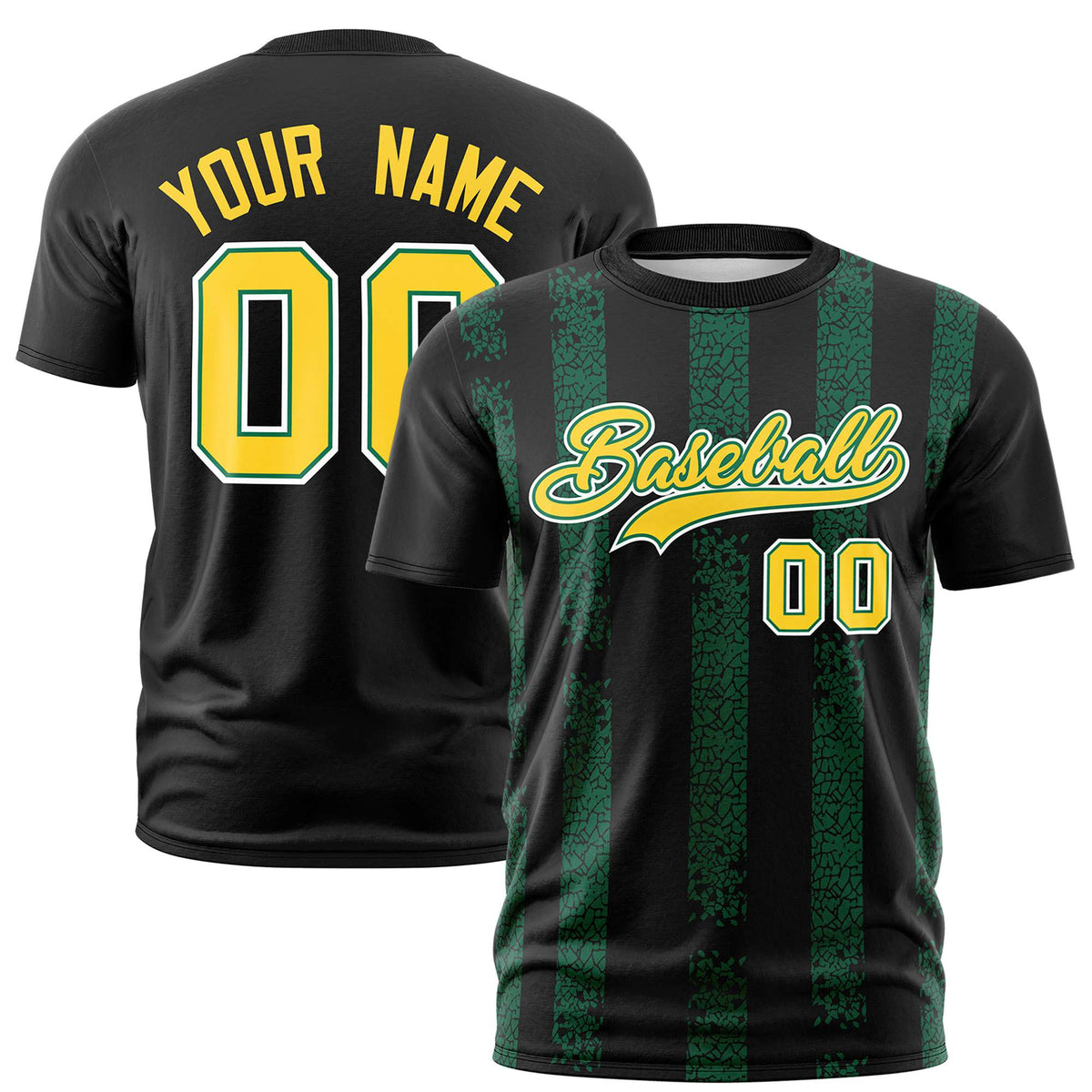 Custom Black-Kelly Green Personalized Chunky Striped Pattern Performance T-Shirt