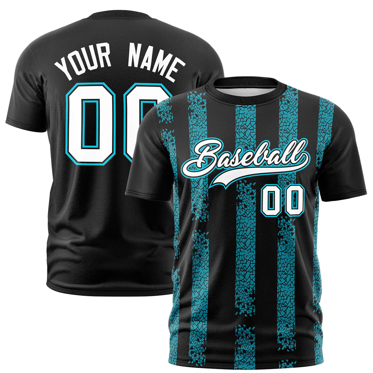 Custom Black-Sky Blue Personalized Chunky Striped Pattern Performance T-Shirt
