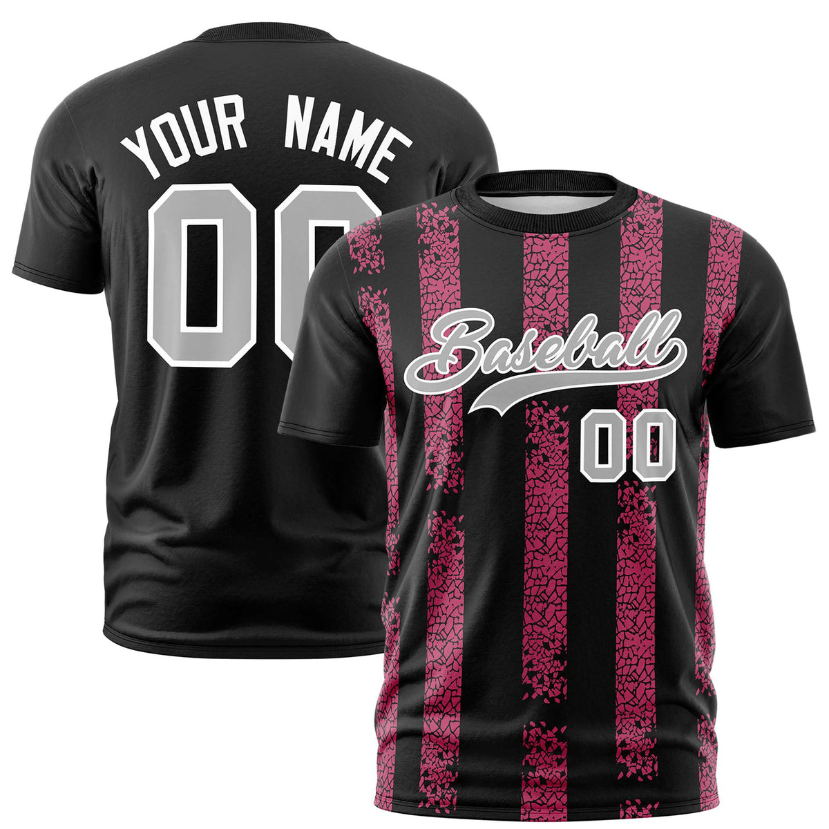 Custom Black Pink Personalized Chunky Striped Pattern Performance T-Shirt