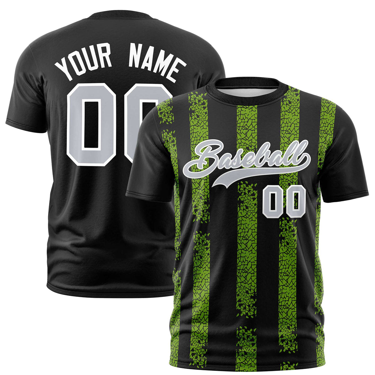 Custom Black-Neon Green Personalized Chunky Striped Pattern Performance T-Shirt