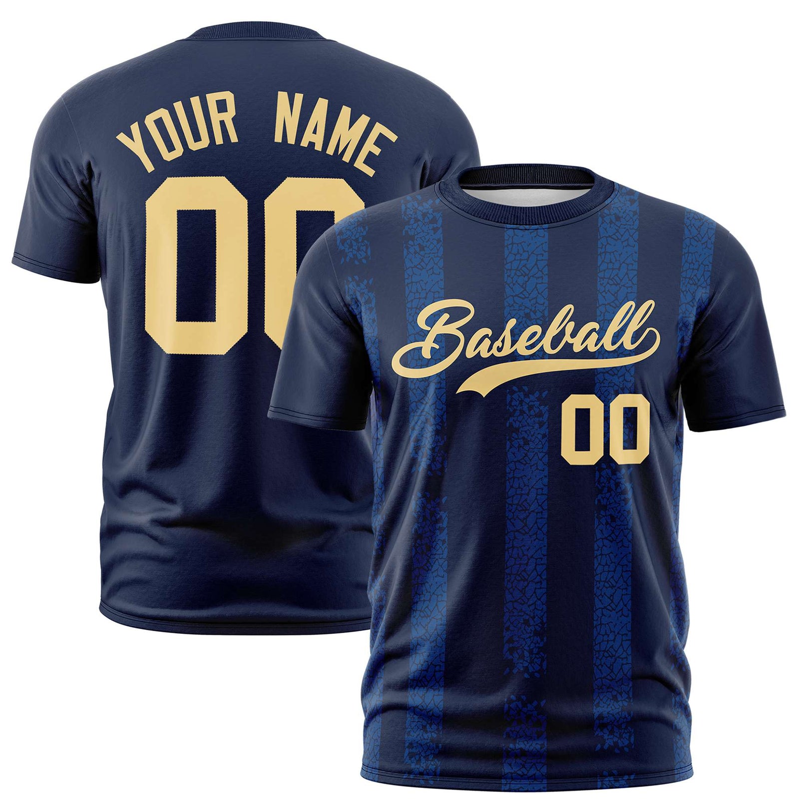 Custom Navy-Royal Blue Personalized Chunky Striped Pattern Performance T-Shirt
