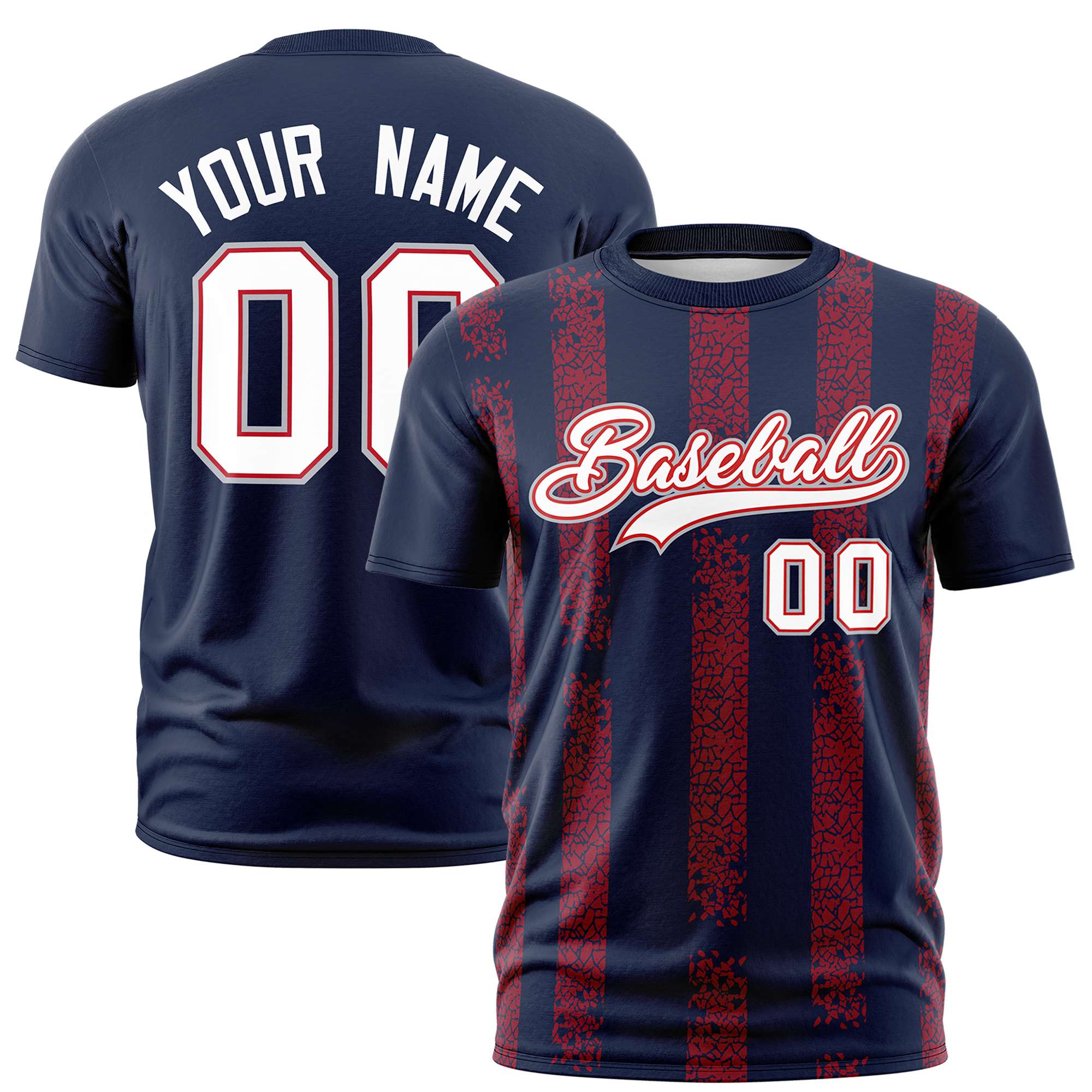 Custom Navy Crimson Personalized Chunky Striped Pattern Performance T-Shirt