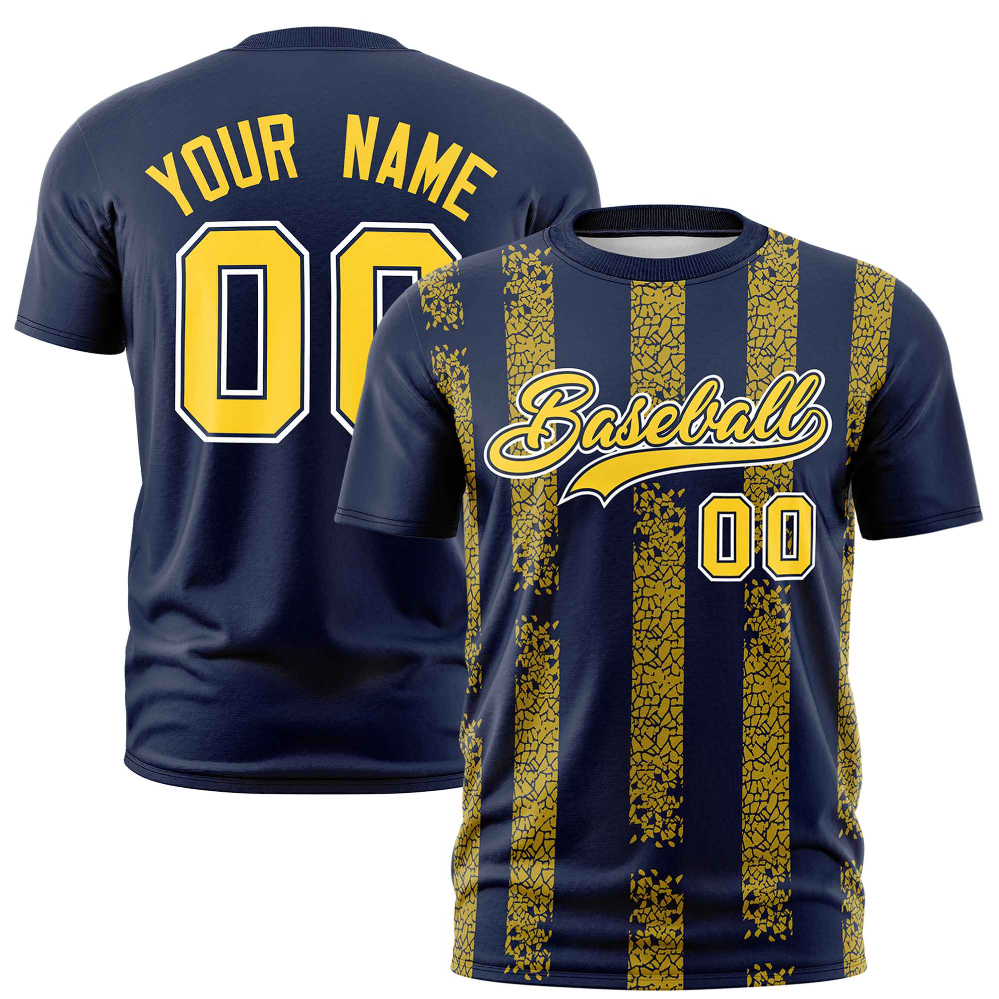 Custom Navy Gold01 Personalized Chunky Striped Pattern Performance T-Shirt