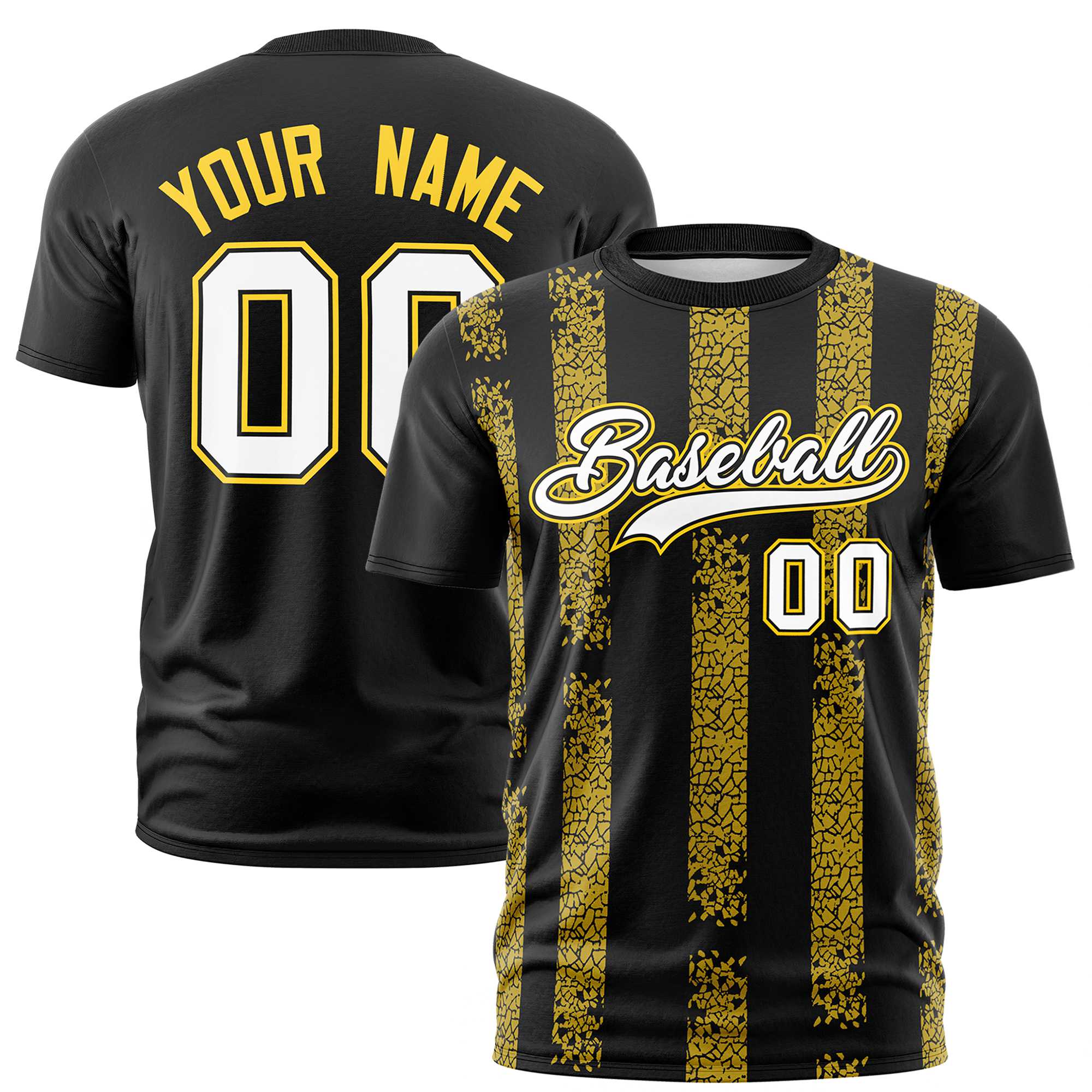 Custom Black Gold01 Personalized Chunky Striped Pattern Performance T-Shirt