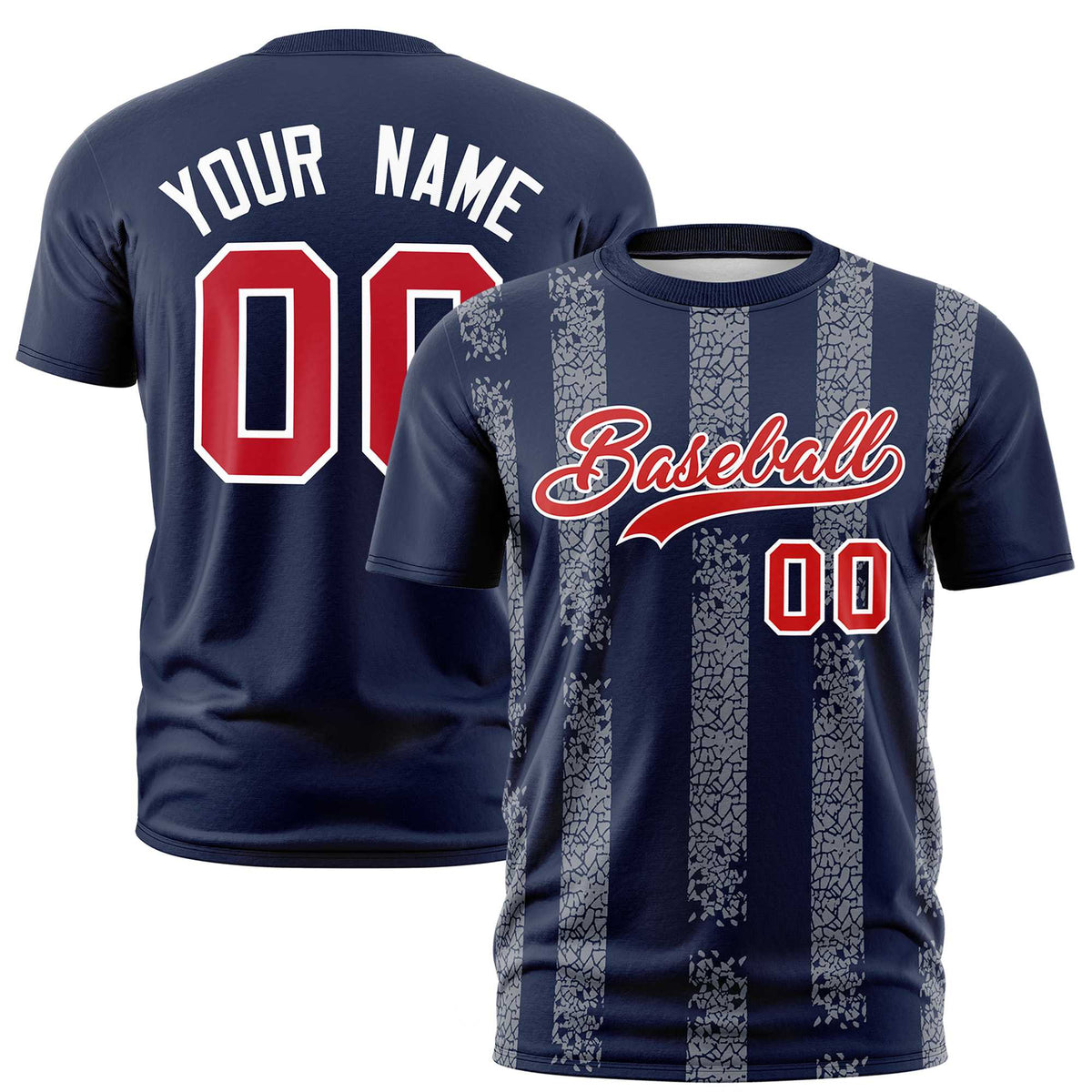 Custom Navy Gray Personalized Chunky Striped Pattern Performance T-Shirt