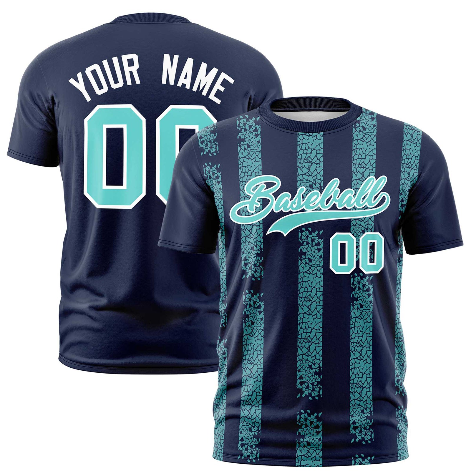 Custom Navy-Sky Blue Personalized Chunky Striped Pattern Performance T-Shirt