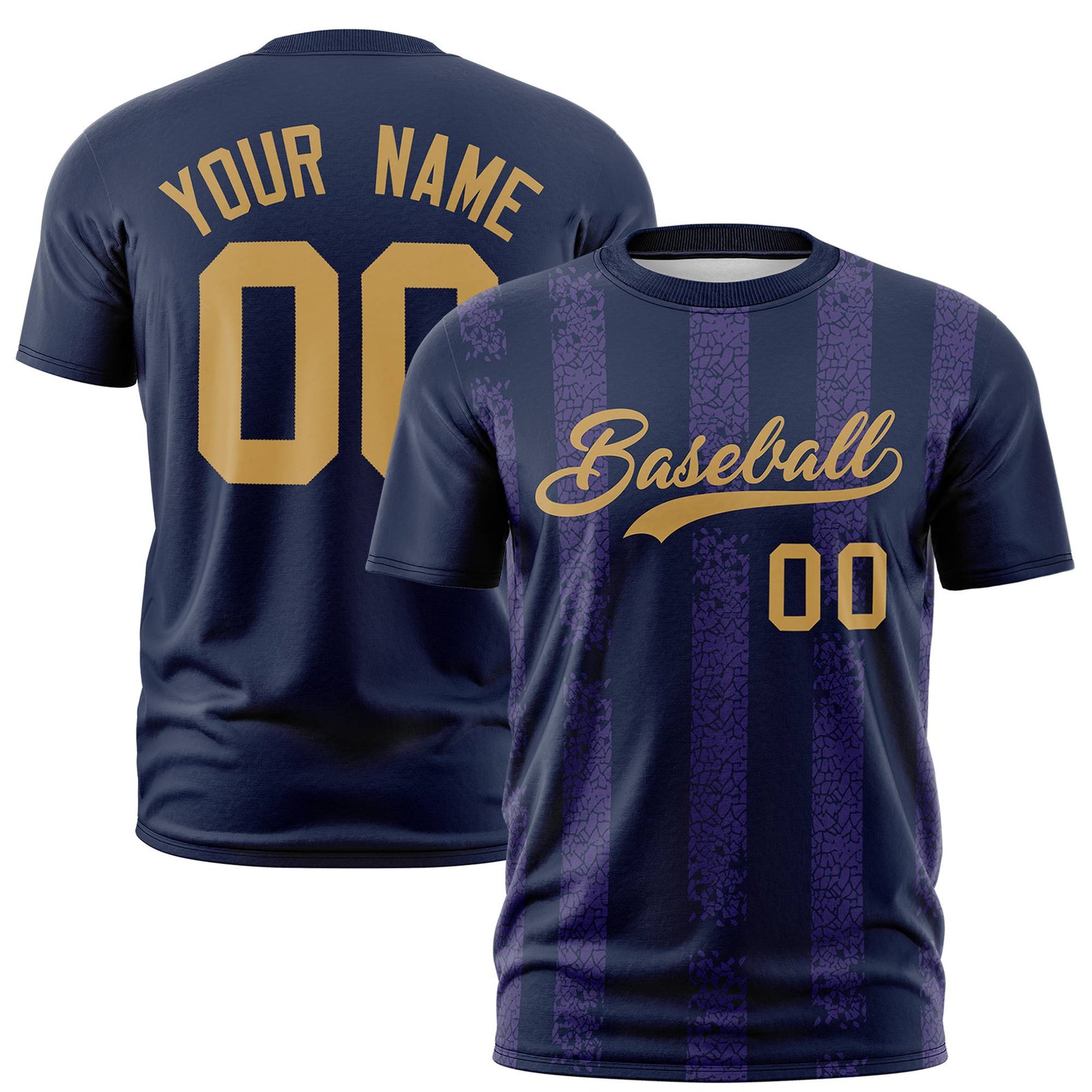 Custom Navy Purple Personalized Chunky Striped Pattern Performance T-Shirt