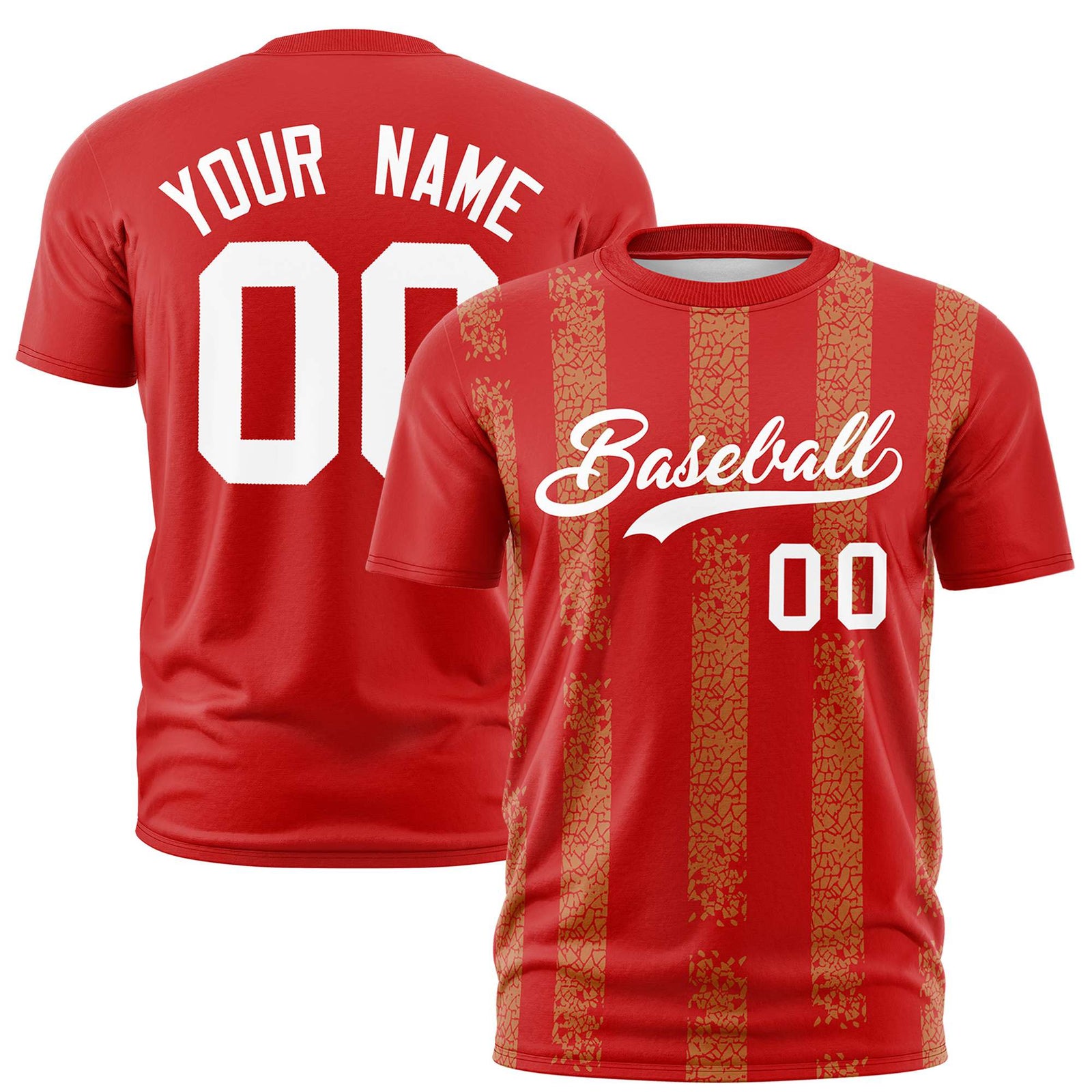 Custom Red-Old Gold Personalized Chunky Striped Pattern Performance T-Shirt