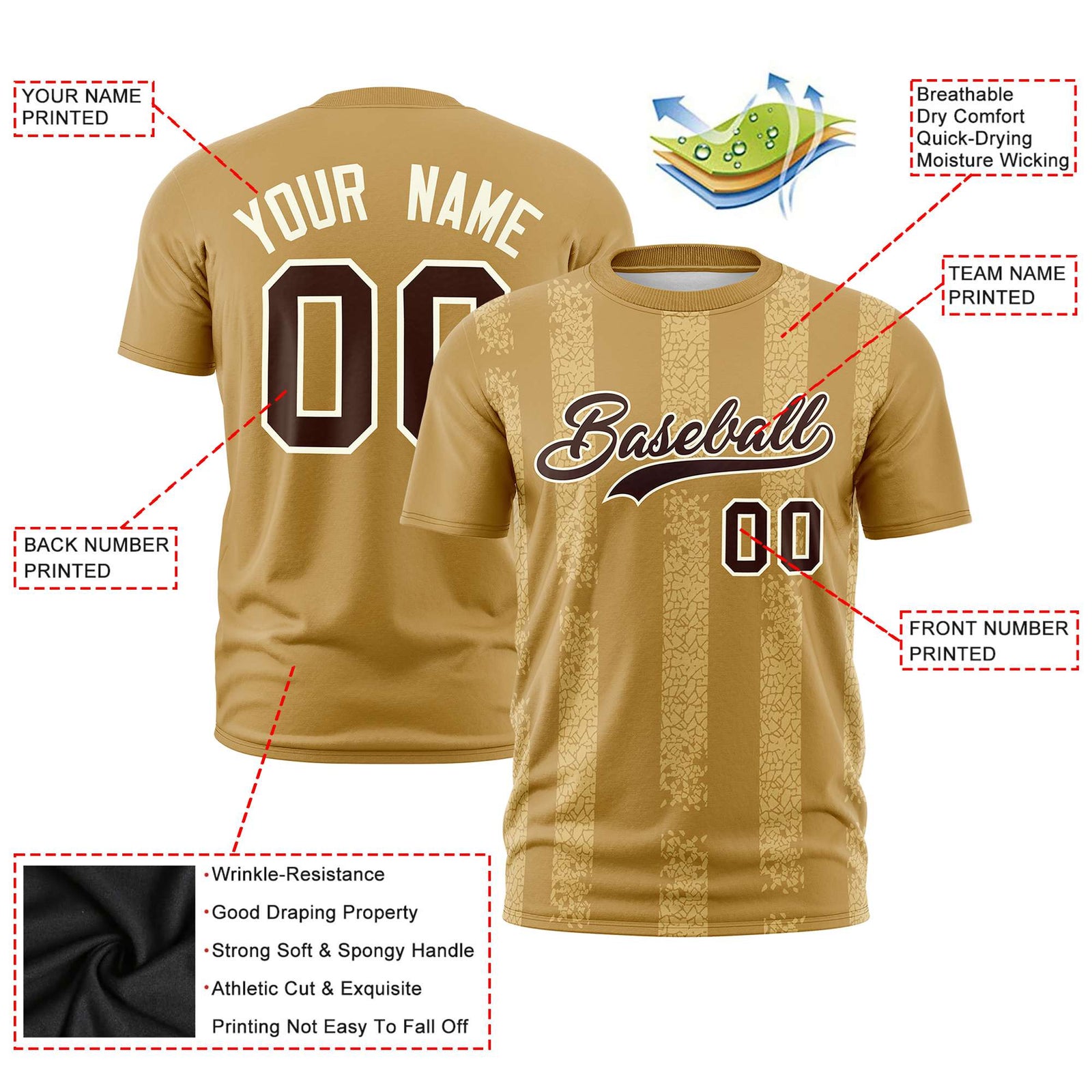 Custom Old Gold-Khaki Personalized Chunky Striped Pattern Performance T-Shirt