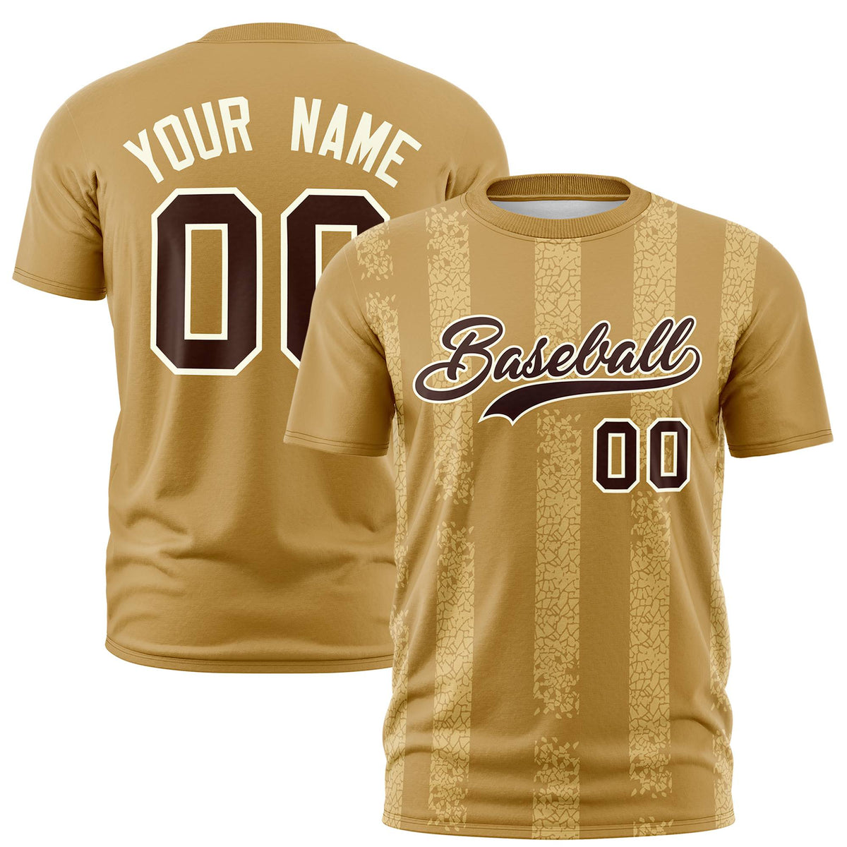 Custom Old Gold-Khaki Personalized Chunky Striped Pattern Performance T-Shirt
