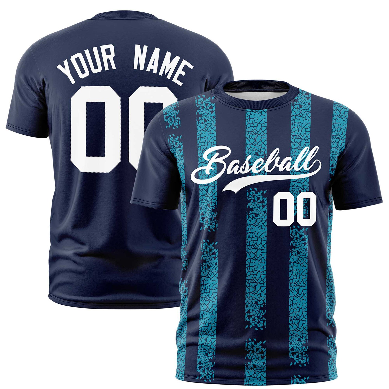 Custom Navy-Sky Blue Personalized Chunky Striped Pattern Performance T-Shirt