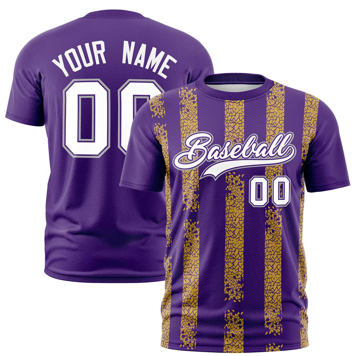 Custom Purple Gold01 Personalized Chunky Striped Pattern Performance T-Shirt